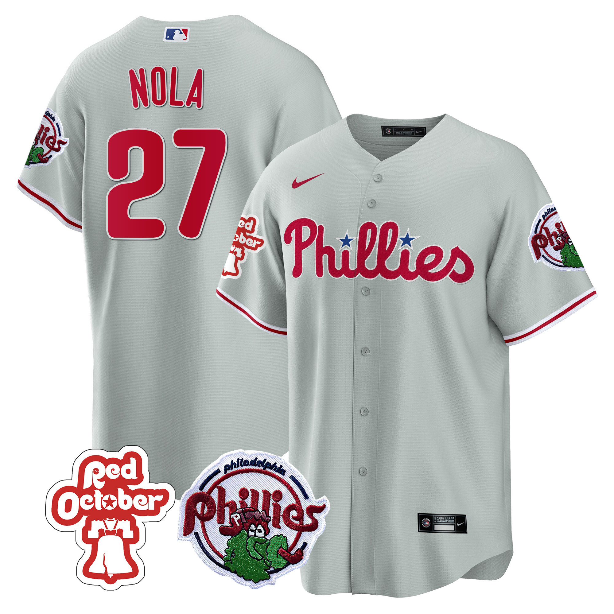 Aaron Nola Men's Philadelphia Phillies Red October Patch Cool Base Gray Jersey