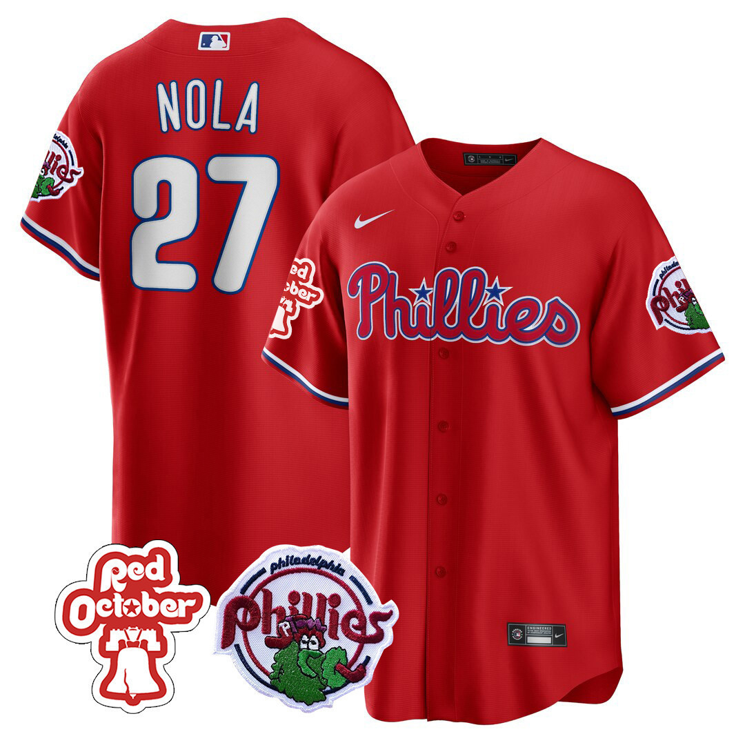 Aaron Nola Men's Philadelphia Phillies Red October Patch Cool Base Jersey