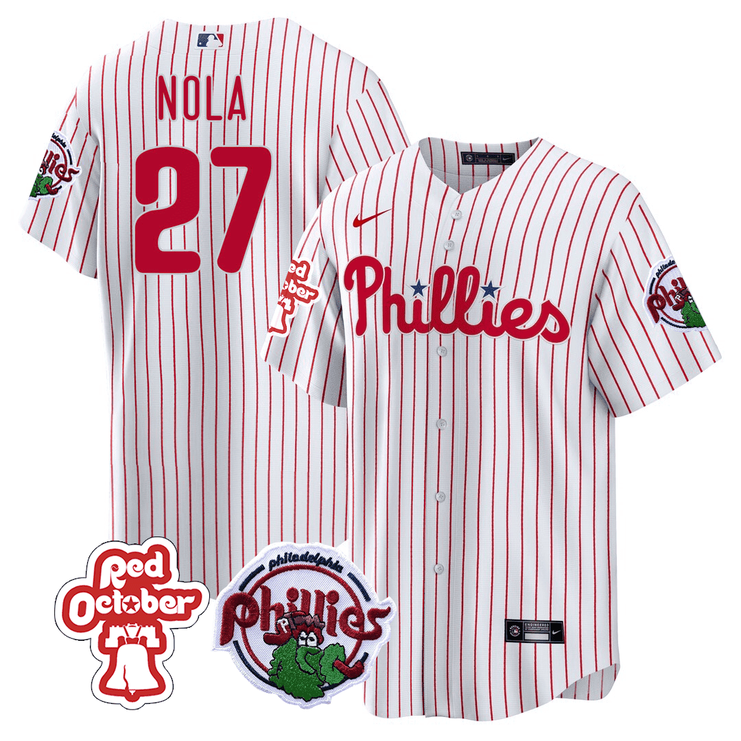Aaron Nola Men's Philadelphia Phillies Red October Patch Cool Base White Jersey