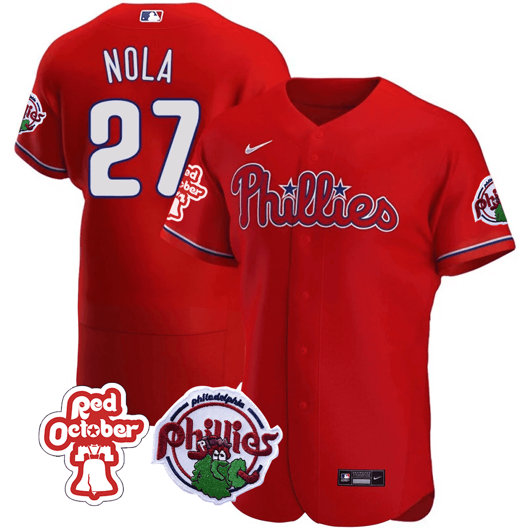 Aaron Nola Men's Philadelphia Phillies Red October Patch Flex Base Jersey