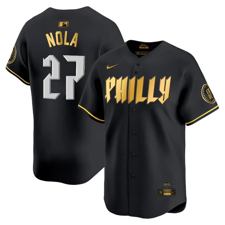Aaron Nola Philadelphia Phillies Blue City Connect Limited Black Gold Jersey