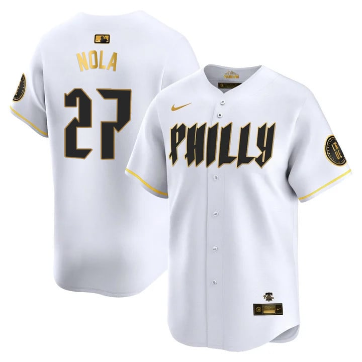 Aaron Nola Philadelphia Phillies Blue City Connect Limited White Gold Jersey