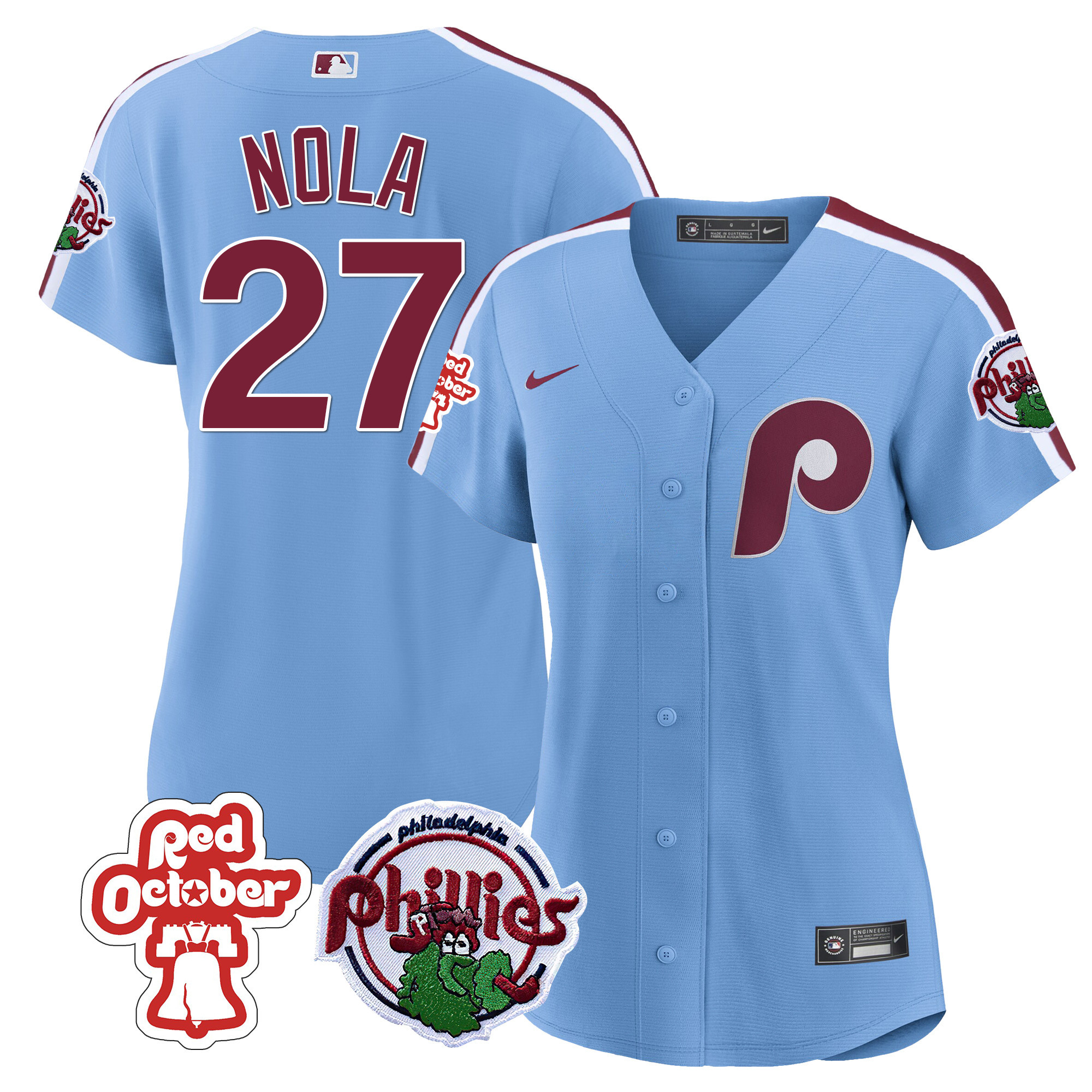 Aaron Nola Women's Philadelphia Phillies Red October Patch Blue Jersey