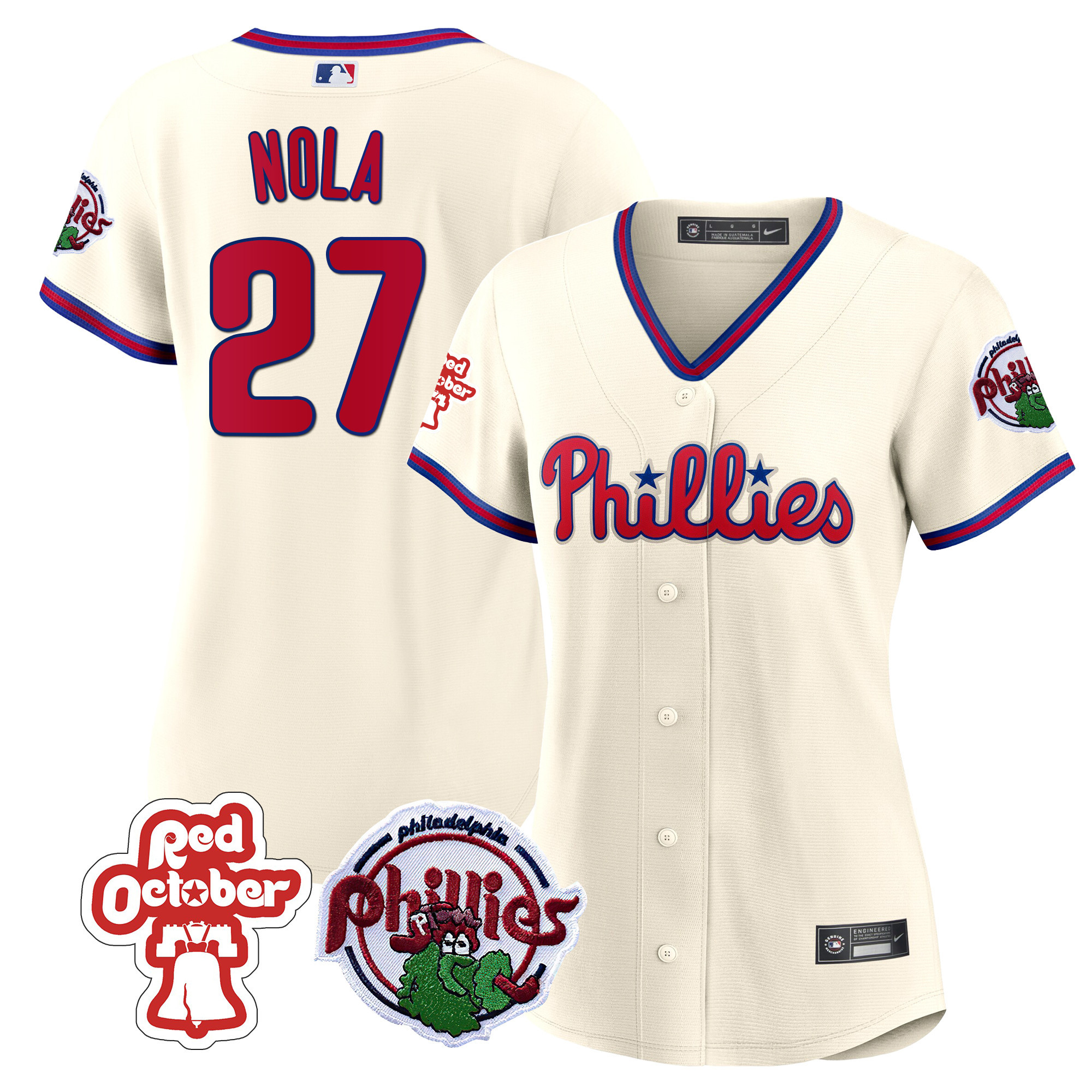 Aaron Nola Women's Philadelphia Phillies Red October Patch Cream Jersey