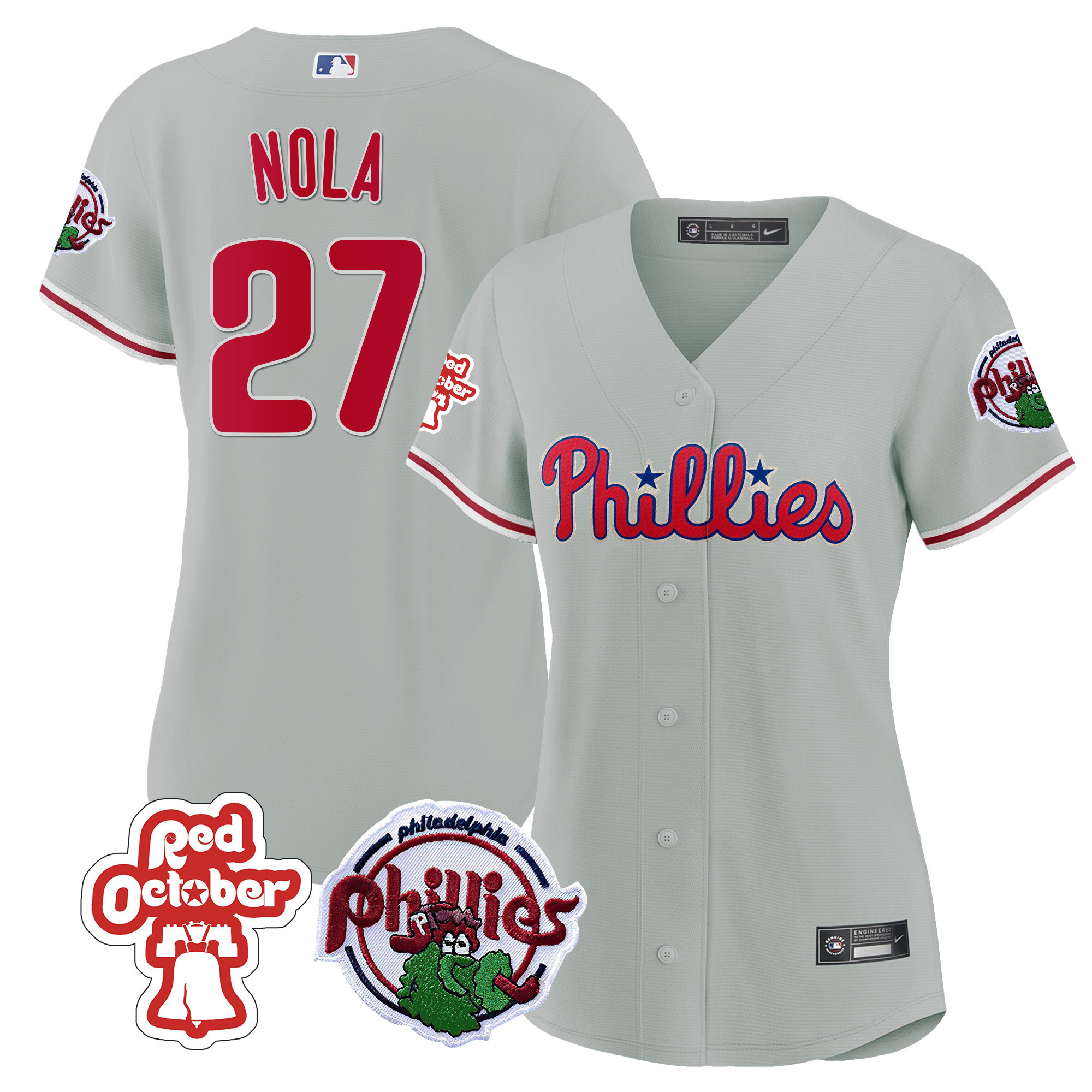 Aaron Nola Women's Philadelphia Phillies Red October Patch Gray Jersey