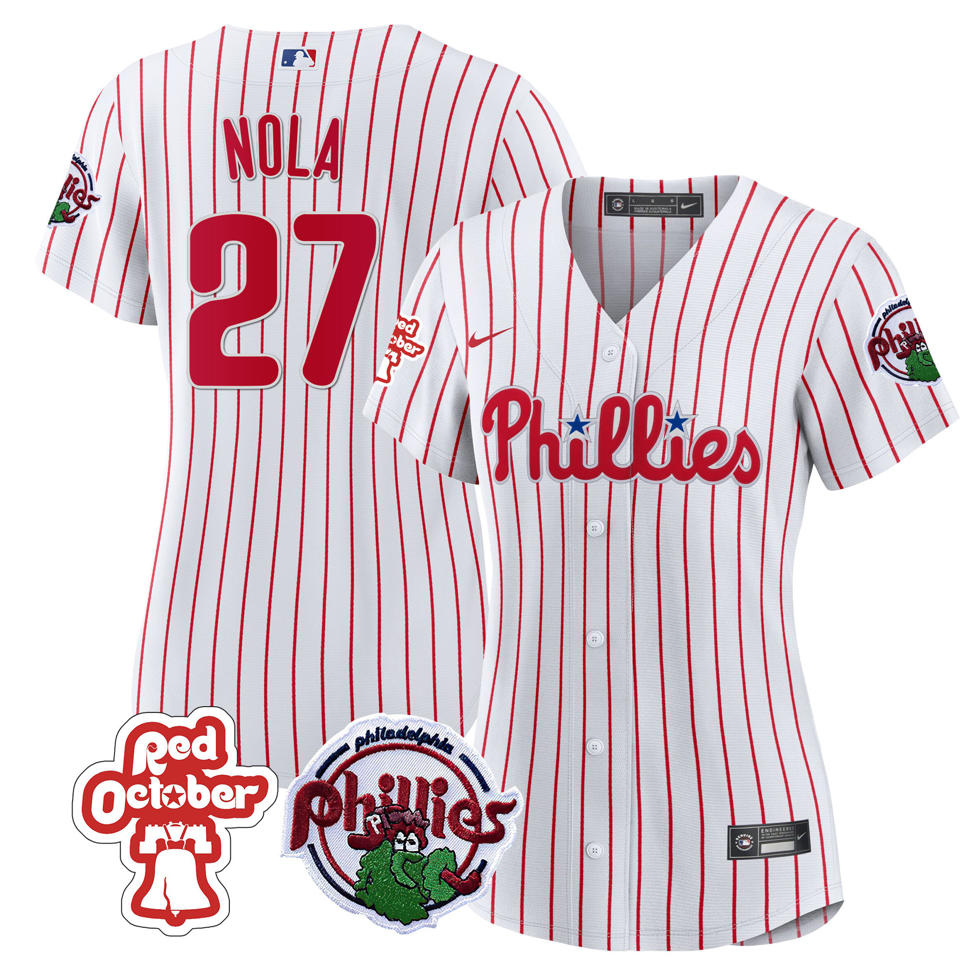 Aaron Nola Women's Philadelphia Phillies Red October Patch White Jersey