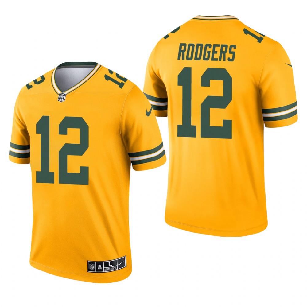 Aaron Rodgers Green Bay Packers Gold Jersey Inverted Legend - Men's