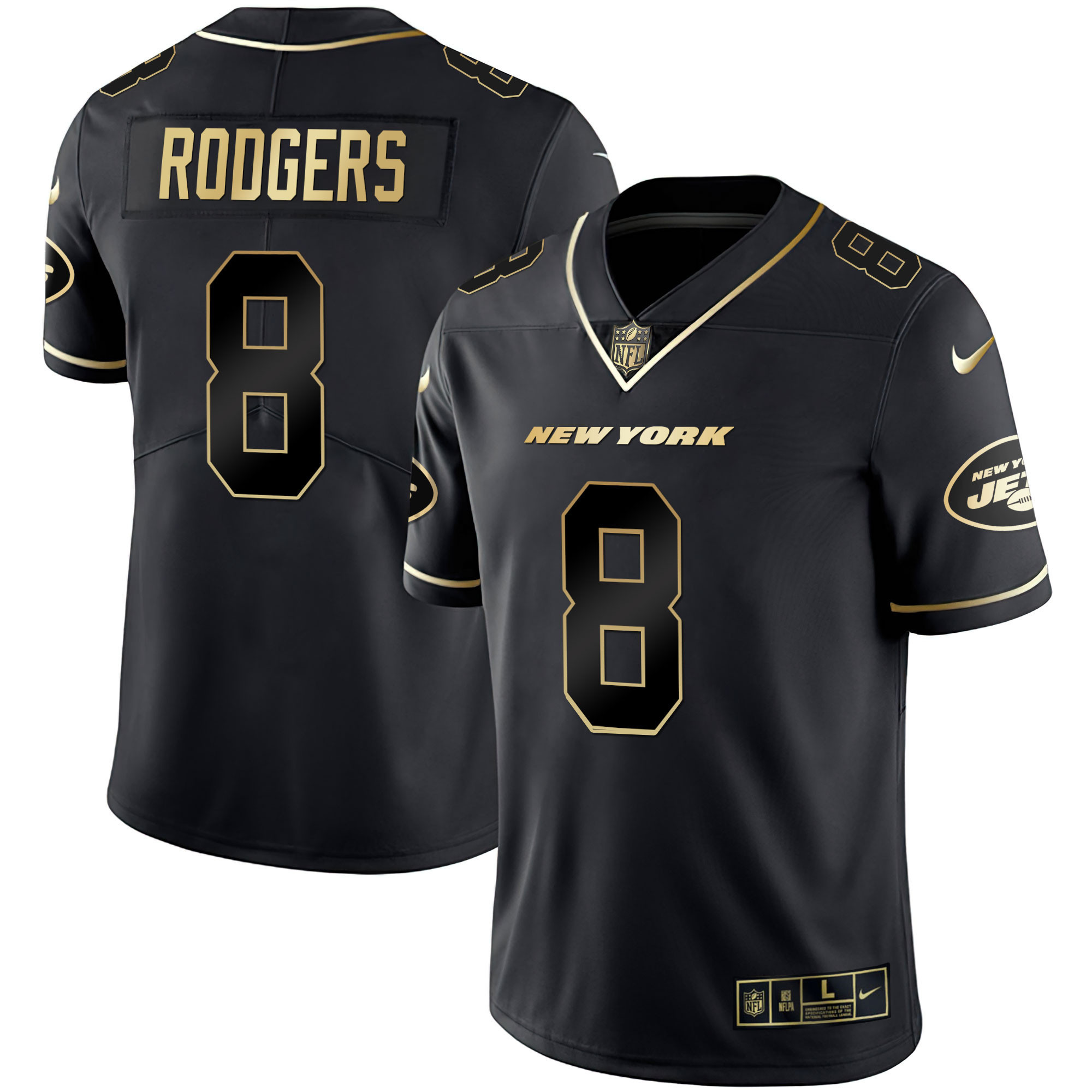 Aaron Rodgers Men's New York Jets Black Gold & White Gold Vapor Limited Jersey