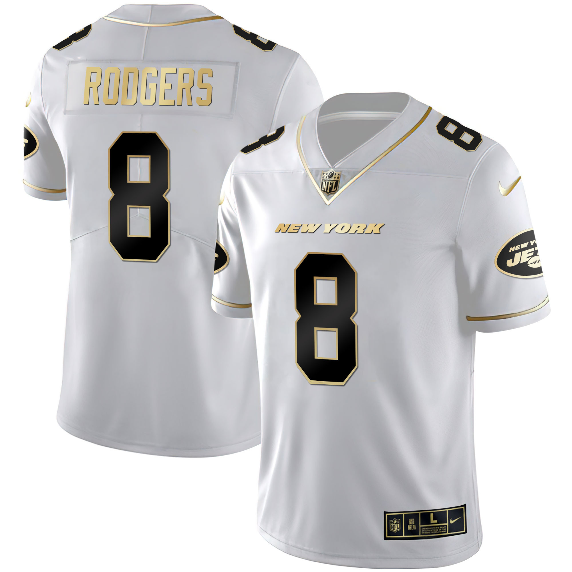 Aaron Rodgers Men's New York Jets Black Gold & White Gold Vapor Limited Jersey