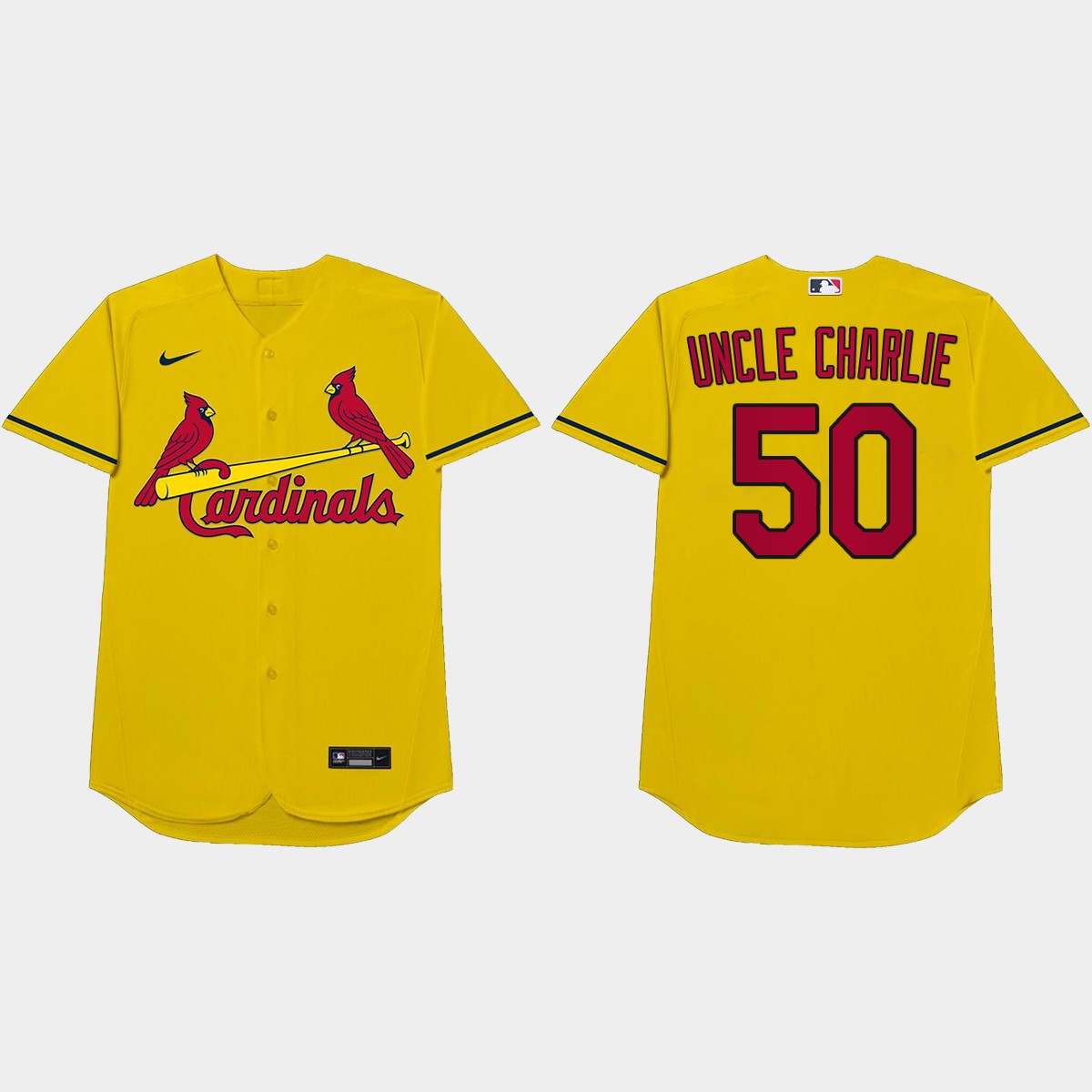 Adam Wainwright Nickname Cardinals Players' Weekend Uncle Charlie Jersey - Gold