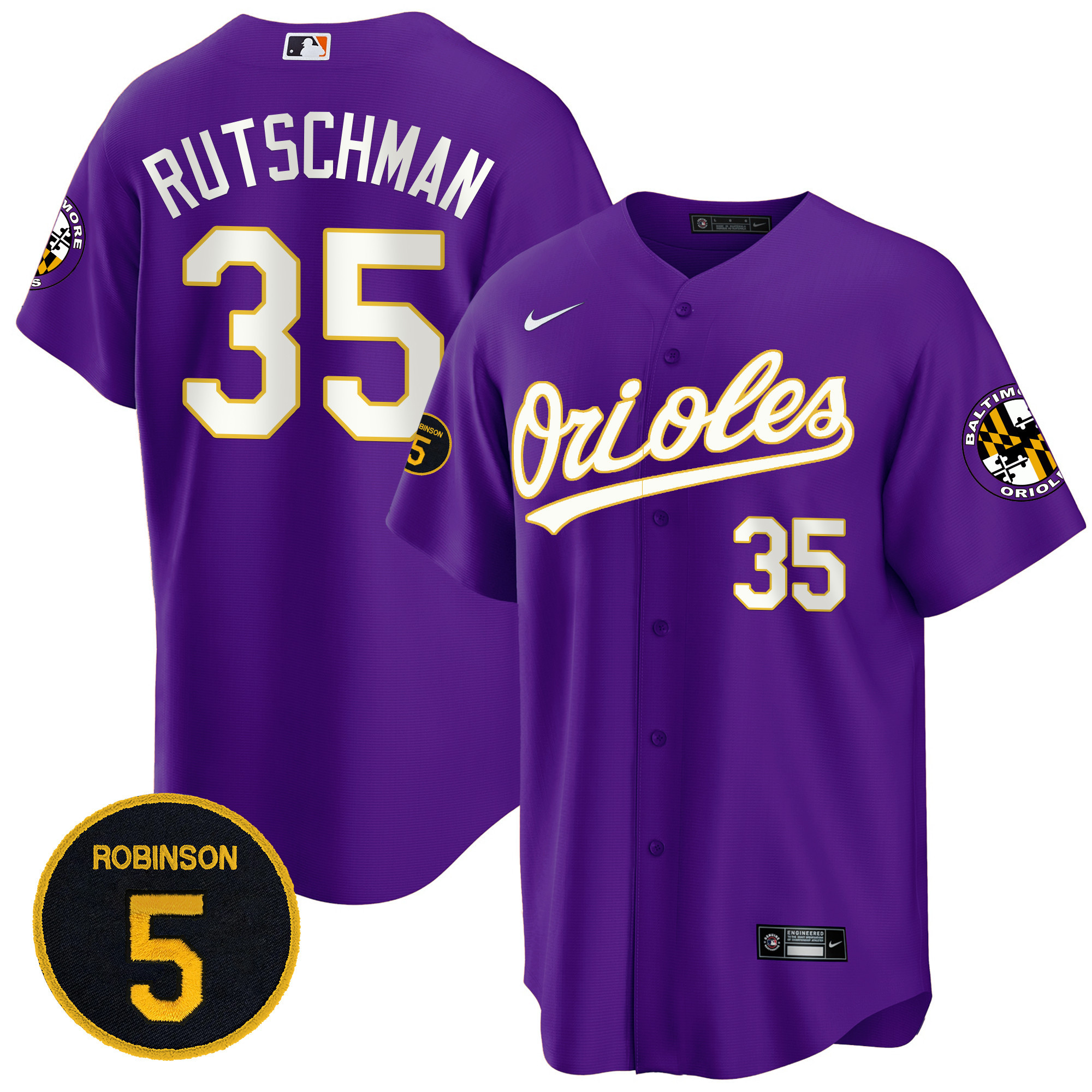 Adley Rutschman Baltimore Orioles Purple Robinson Patch Cool Base Jersey - All Stitched