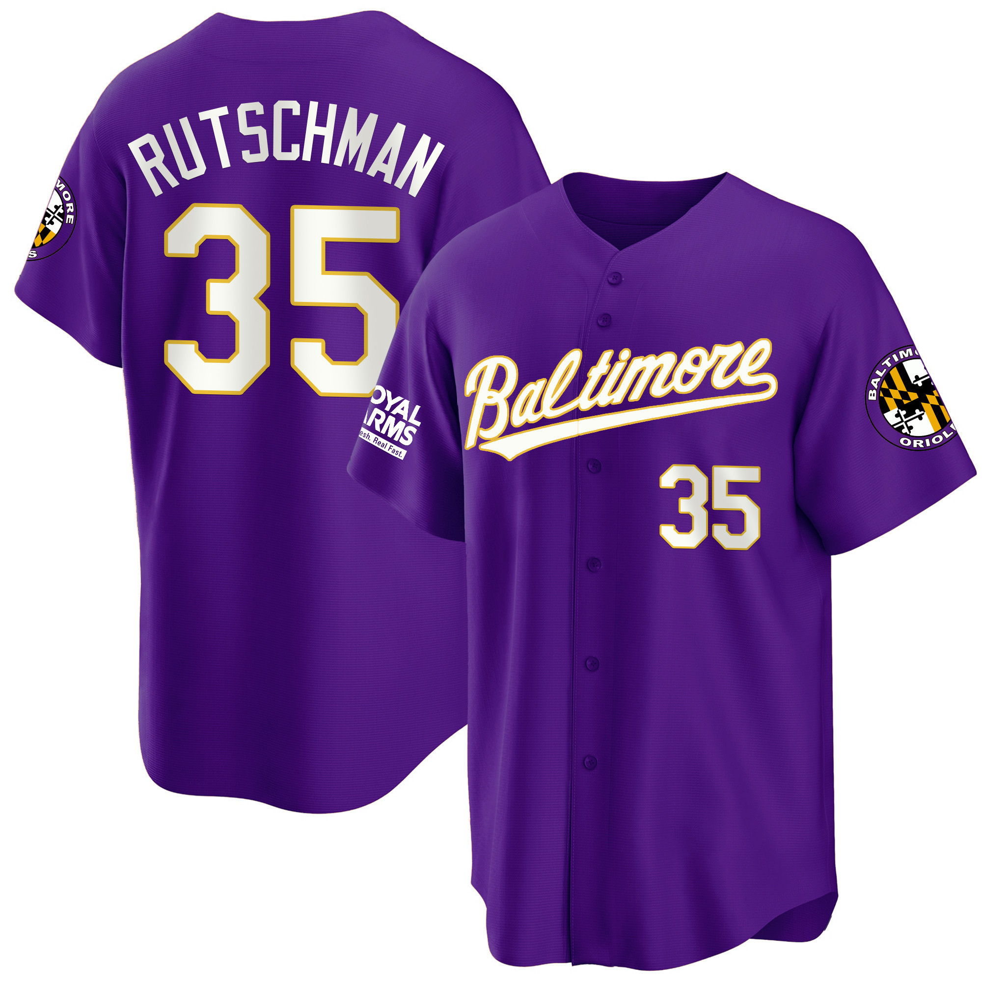 Adley Rutschman Men’s Baltimore Orioles Gold Cool Purple Jersey - All Stitched