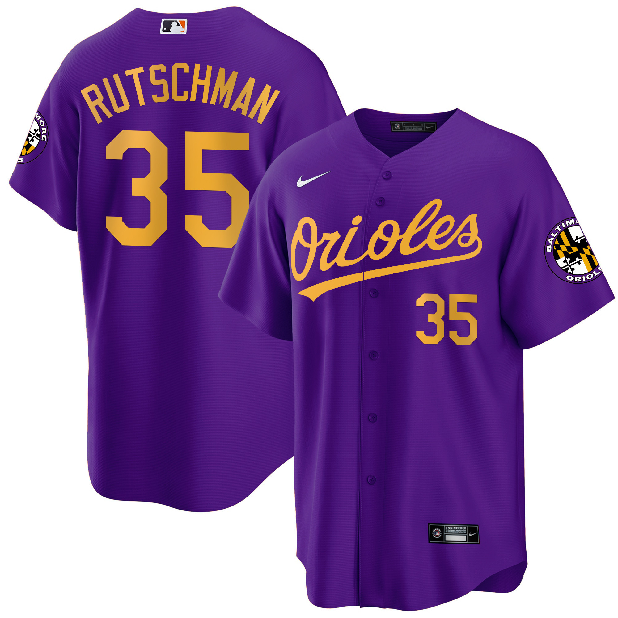 Adley Rutschman Men’s Baltimore Orioles Special Gold Cool Purple Gold Jersey - All Stitched
