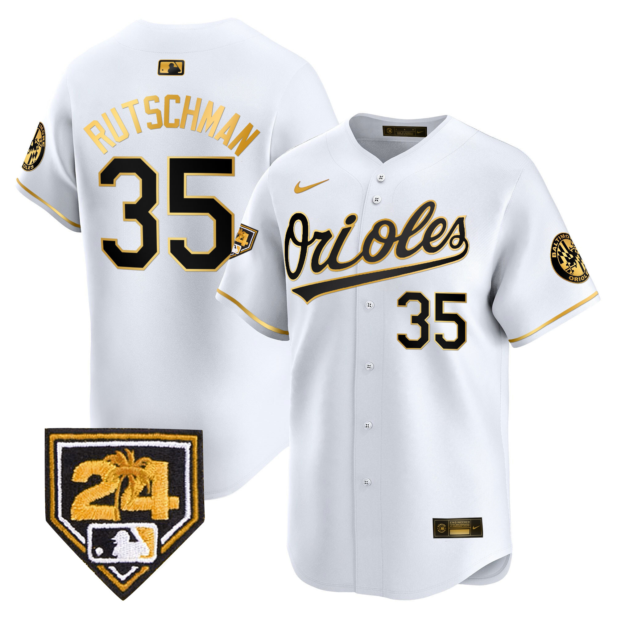 Adley Rutschman Men's Baltimore Orioles Spring Training Patch Vapor Premier Limited White Gold Jersey - All Stitched