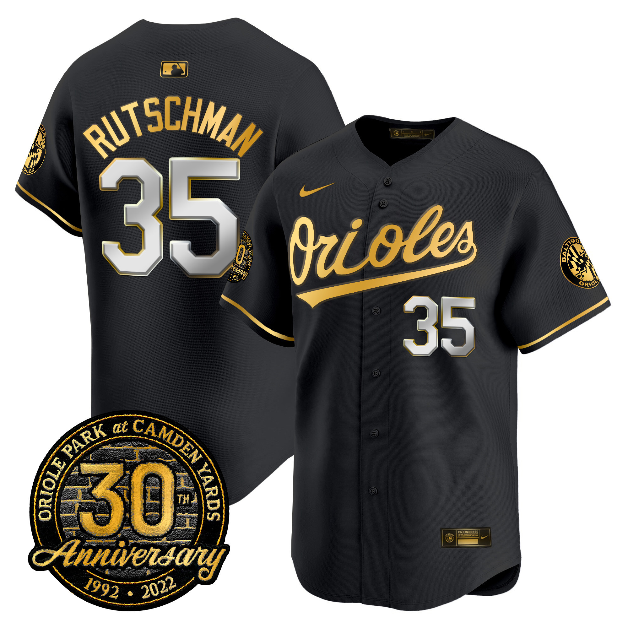 Adley Rutschman Men’s Baltimore Orioles Camden Yards 30th Anniversary Patch Vapor Premier Limited Black Limited Jersey - All Stitched