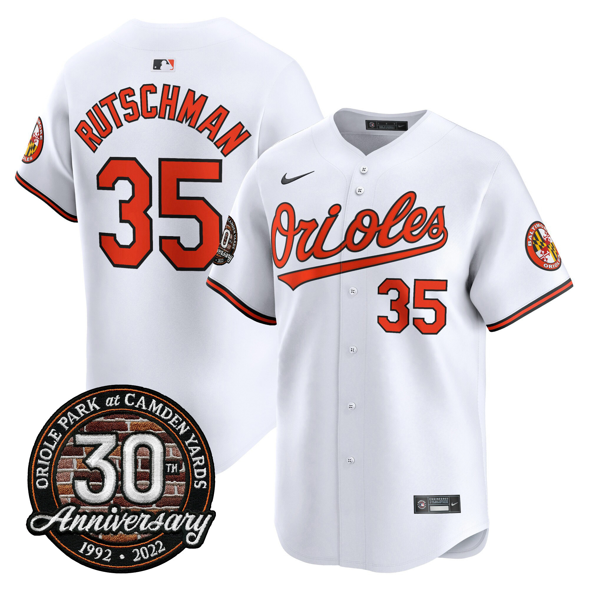 Adley Rutschman Men’s Baltimore Orioles Camden Yards 30th Anniversary Patch Vapor Premier Limited White Jersey - All Stitched