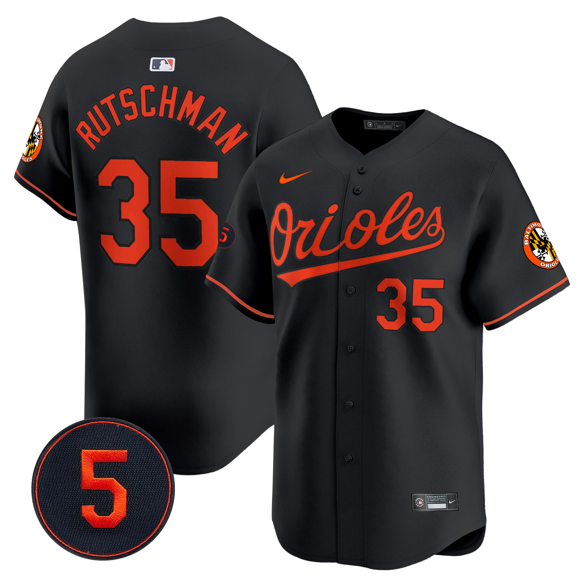 Adley Rutschman Men’s Baltimore Orioles Robinson Patch Vapor Premier Limited Black Jersey - All Stitched