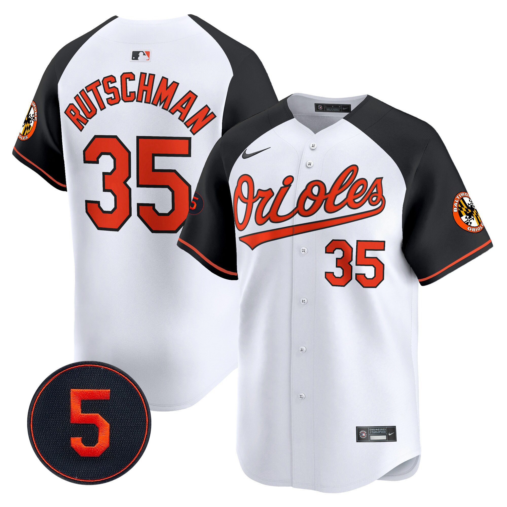 Adley Rutschman Men’s Baltimore Orioles Robinson Patch Vapor Premier Limited V2 White Alternate Jersey - All Stitched