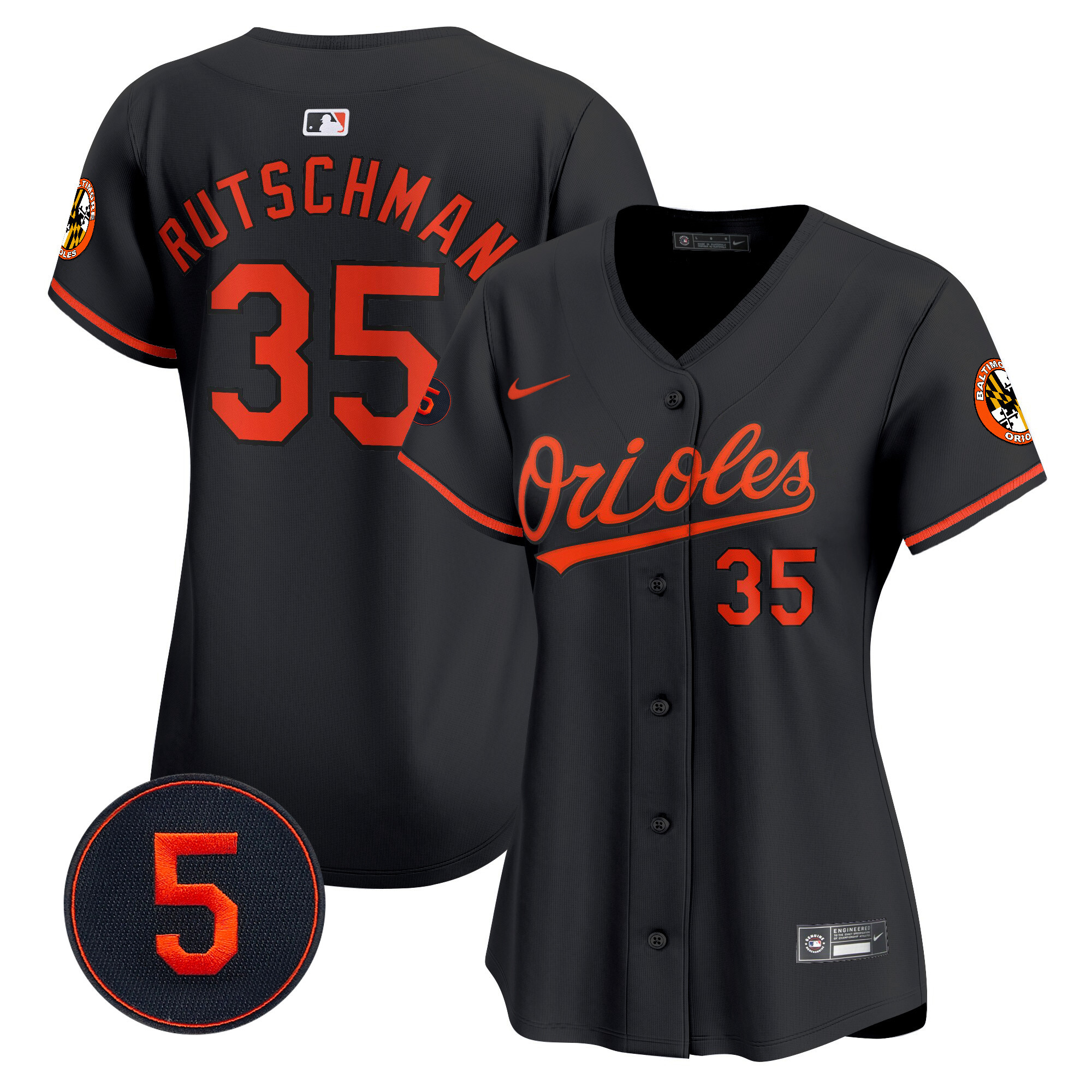 Adley Rutschman Women’s Baltimore Orioles Robinson Patch Vapor Premier Limited Black Jersey - All Stitched