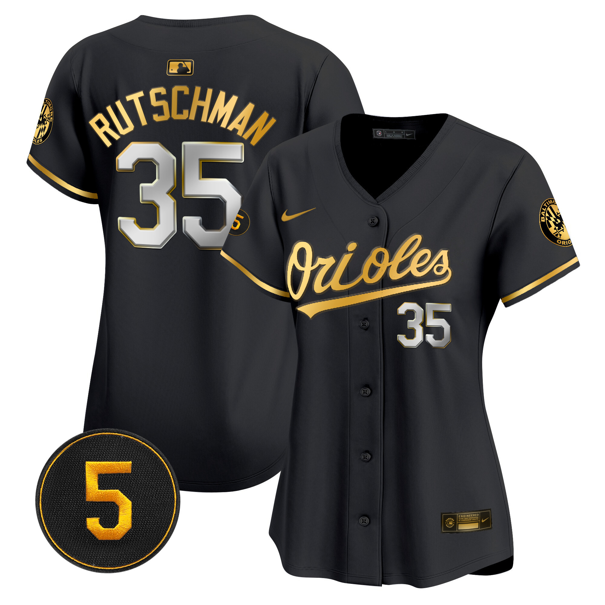 Adley Rutschman Women’s Baltimore Orioles Robinson Patch Vapor Premier Limited Black Limited Jersey - All Stitched