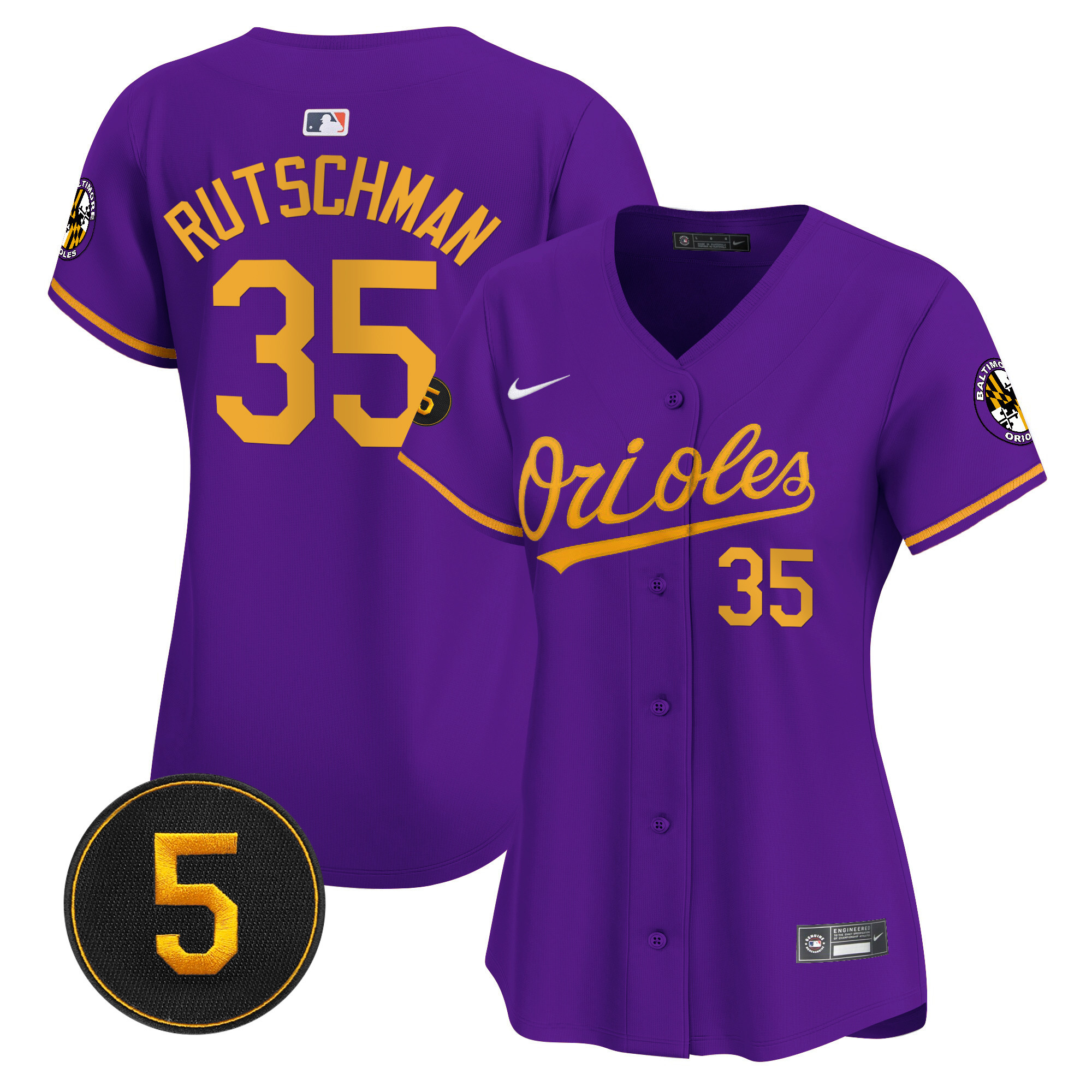 Adley Rutschman Women’s Baltimore Orioles Robinson Patch Vapor Premier Limited Purple Gold Jersey - All Stitched