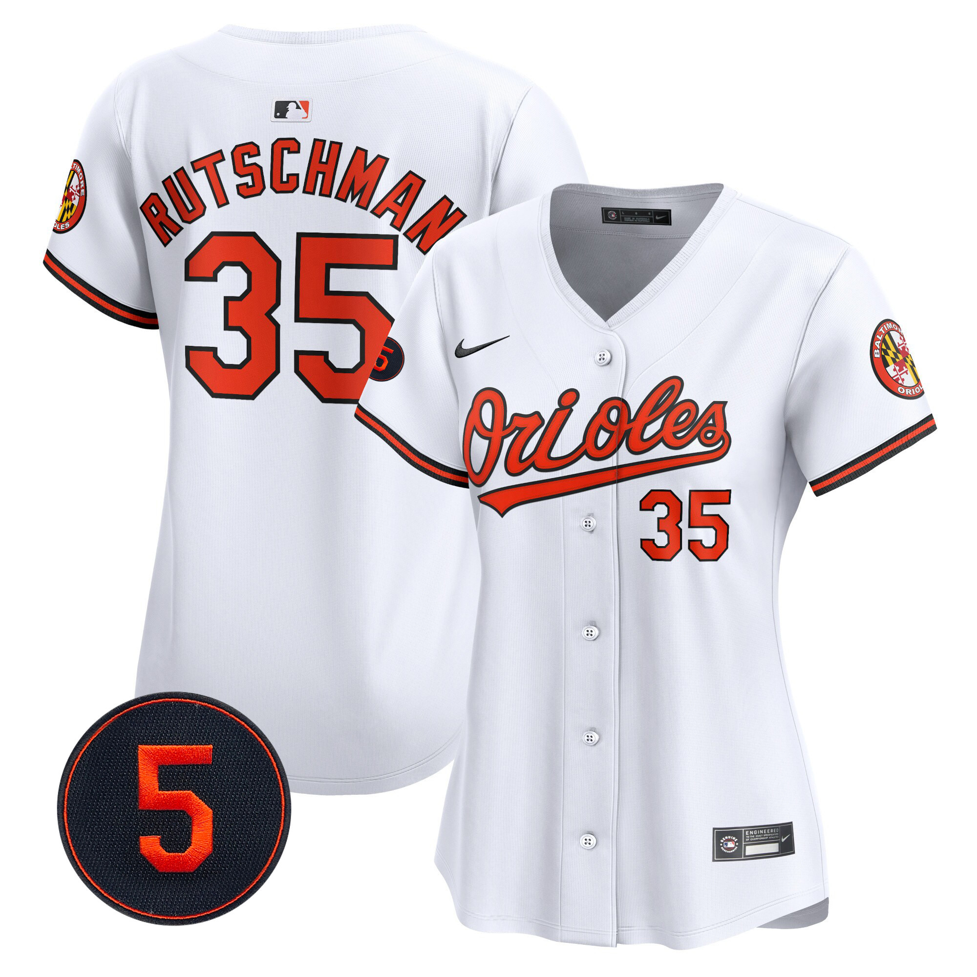 Adley Rutschman Women’s Baltimore Orioles Robinson Patch Vapor Premier Limited White Jersey - All Stitched