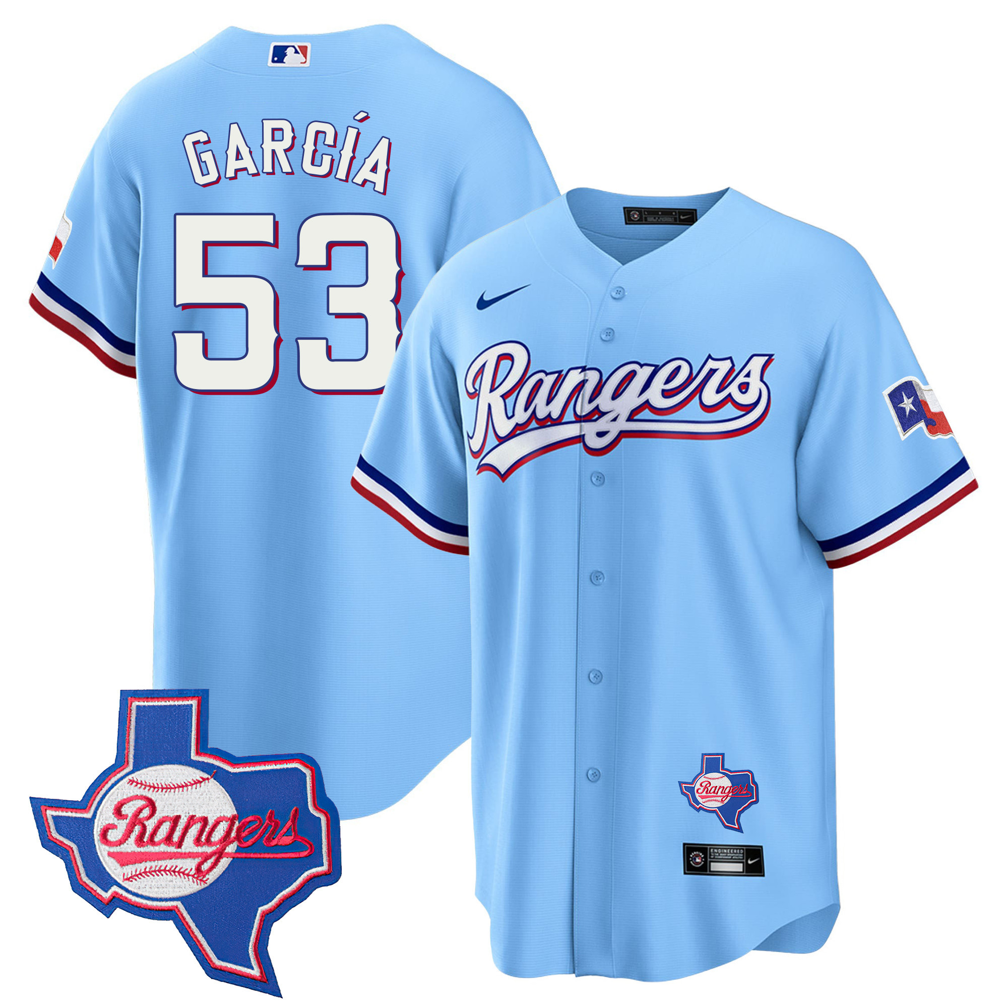 Adolis Garcia Men's Texas Rangers Cool Base - Texas Patch Blue Jersey