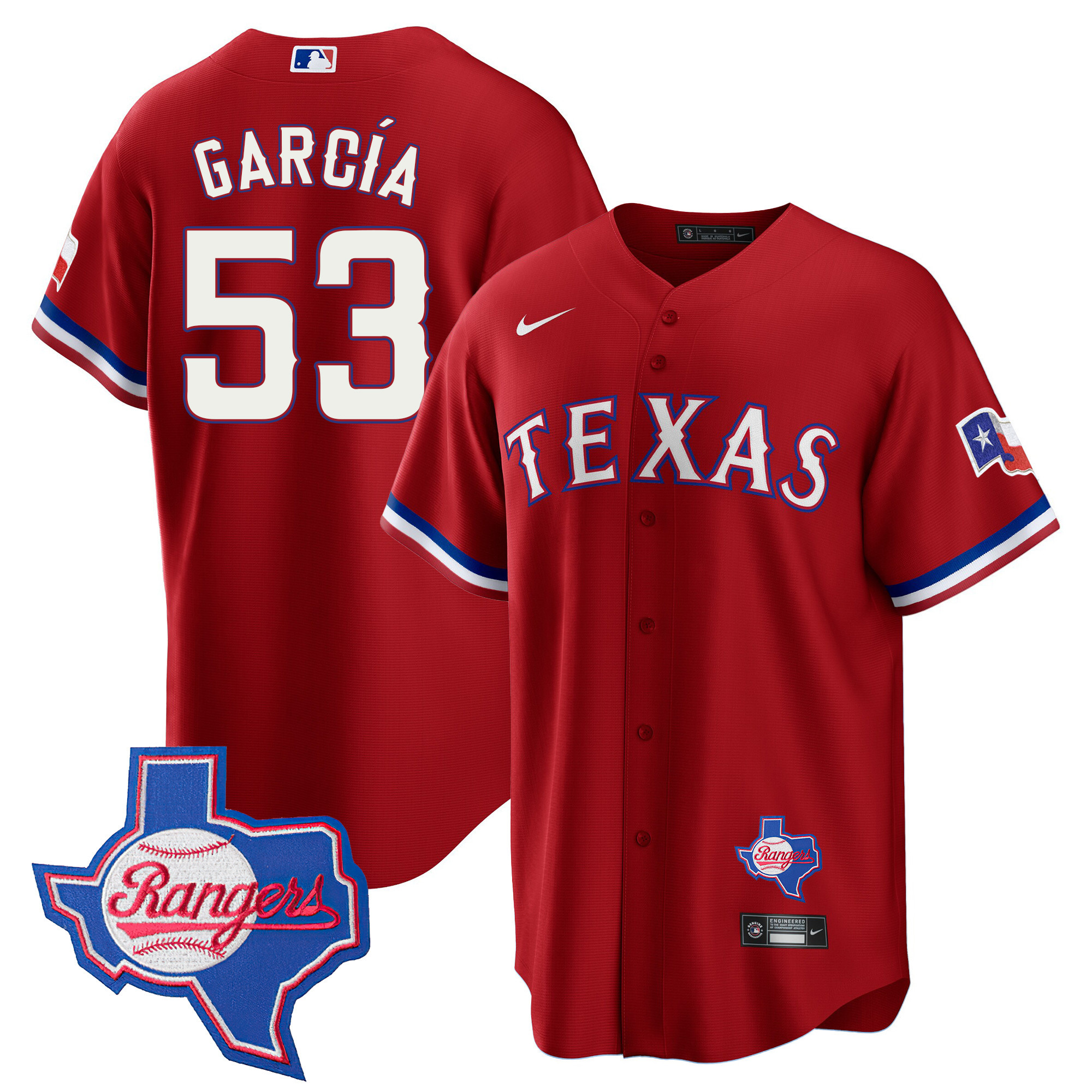 Adolis Garcia Men's Texas Rangers Cool Base - Texas Patch Red Jersey