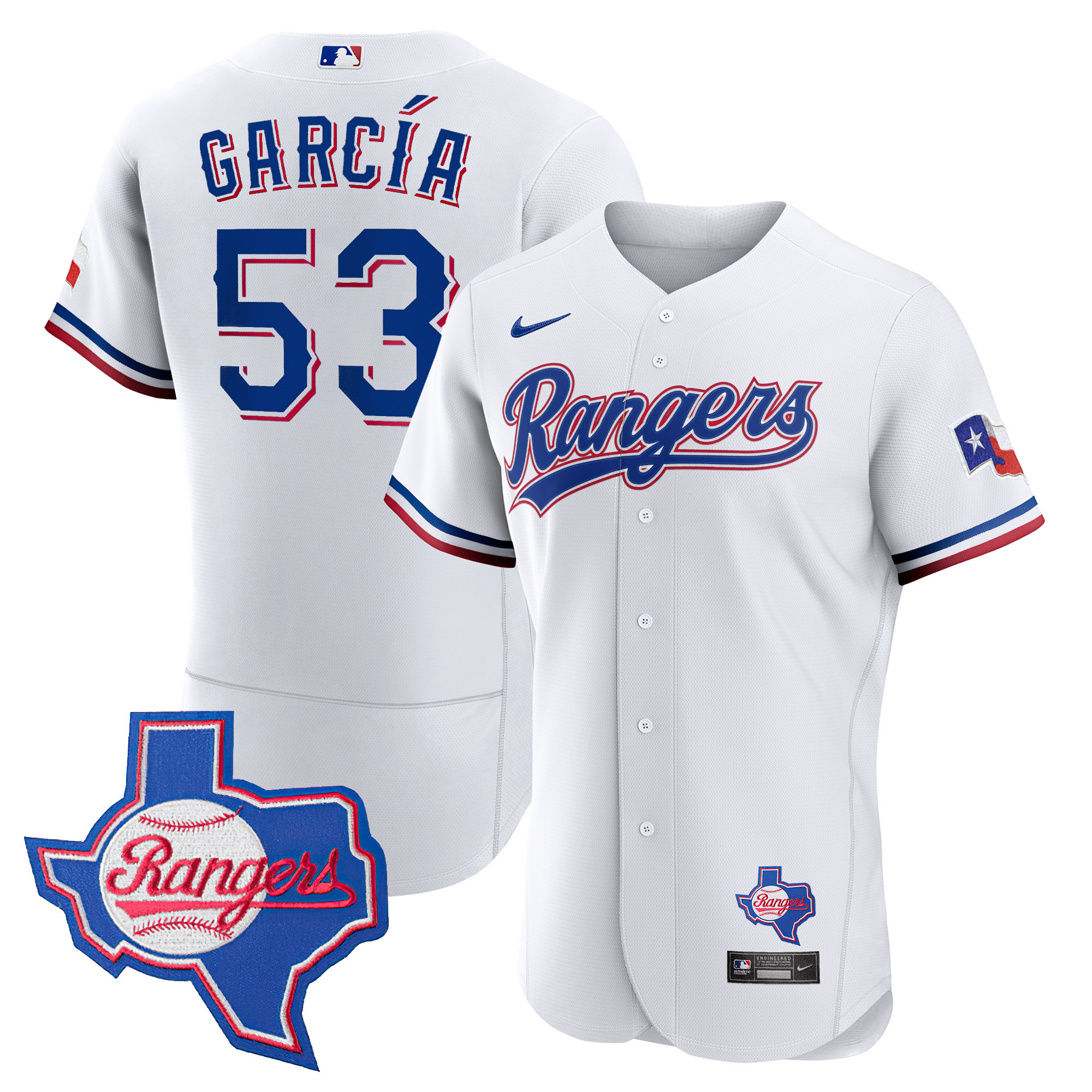 Adolis Garcia Men's Texas Rangers Flex Base - Texas Patch White Jersey