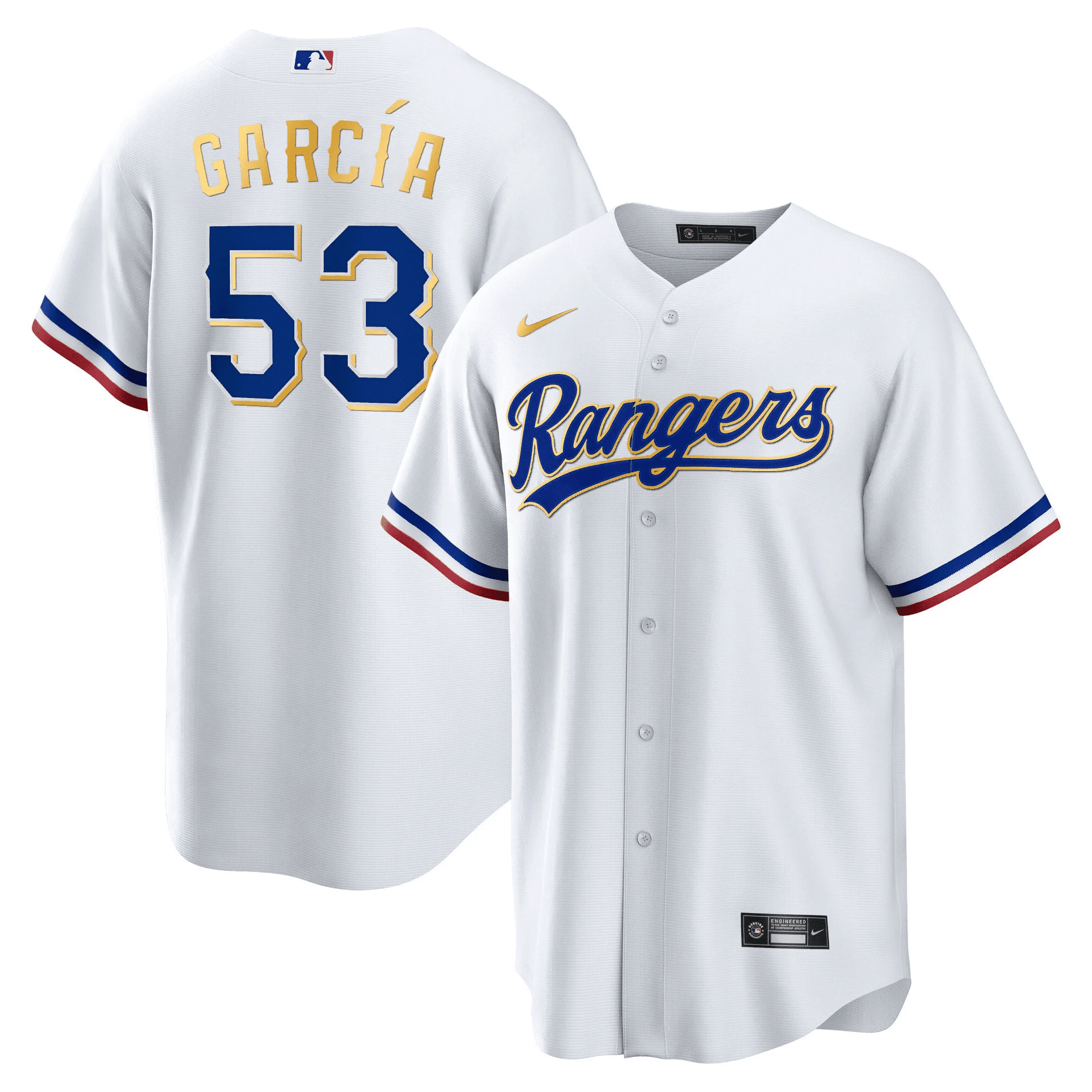 Adolis Garcia Men's Texas Rangers Gold Trim Cool White Jersey