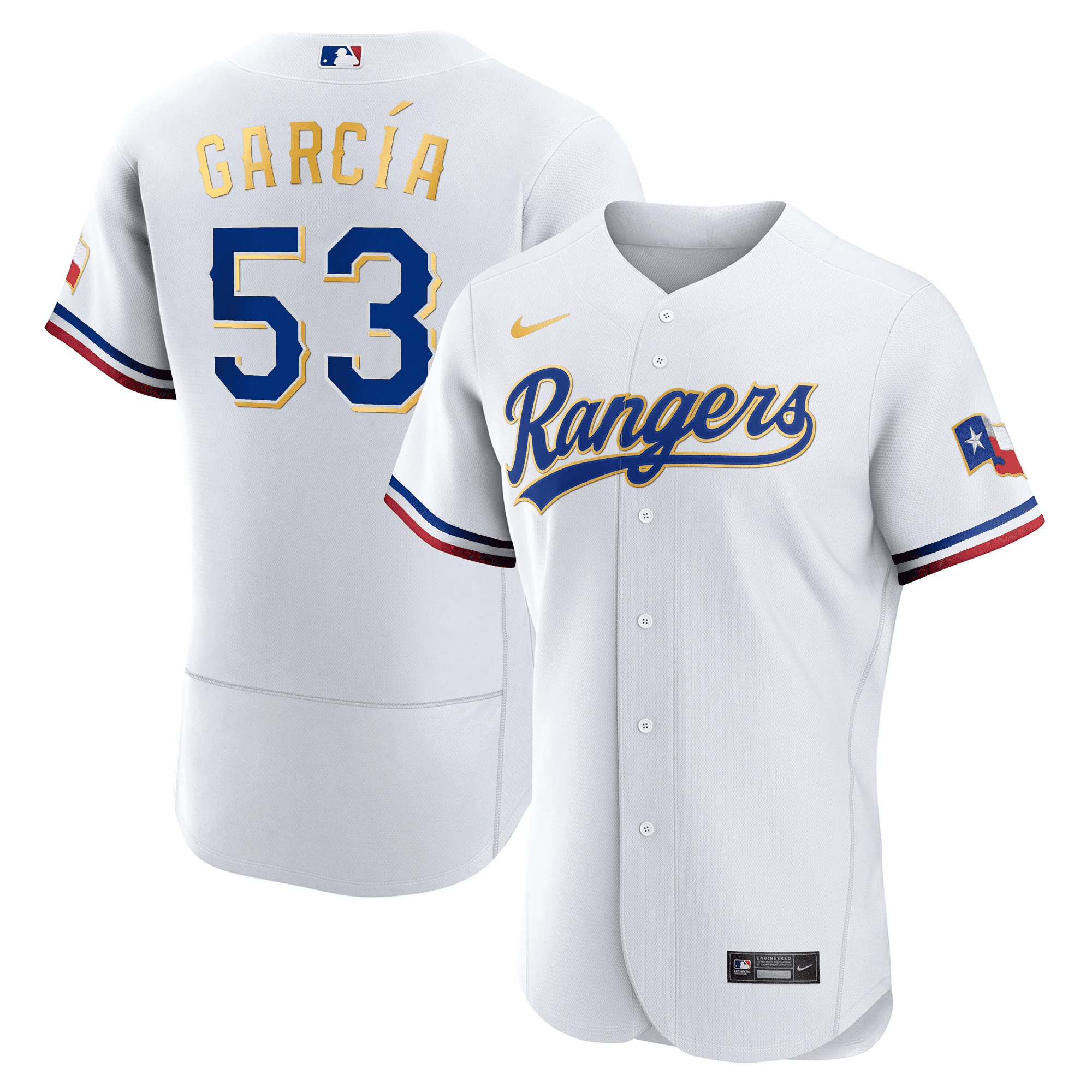 Adolis Garcia Men's Texas Rangers Gold Trim Flex White Jersey