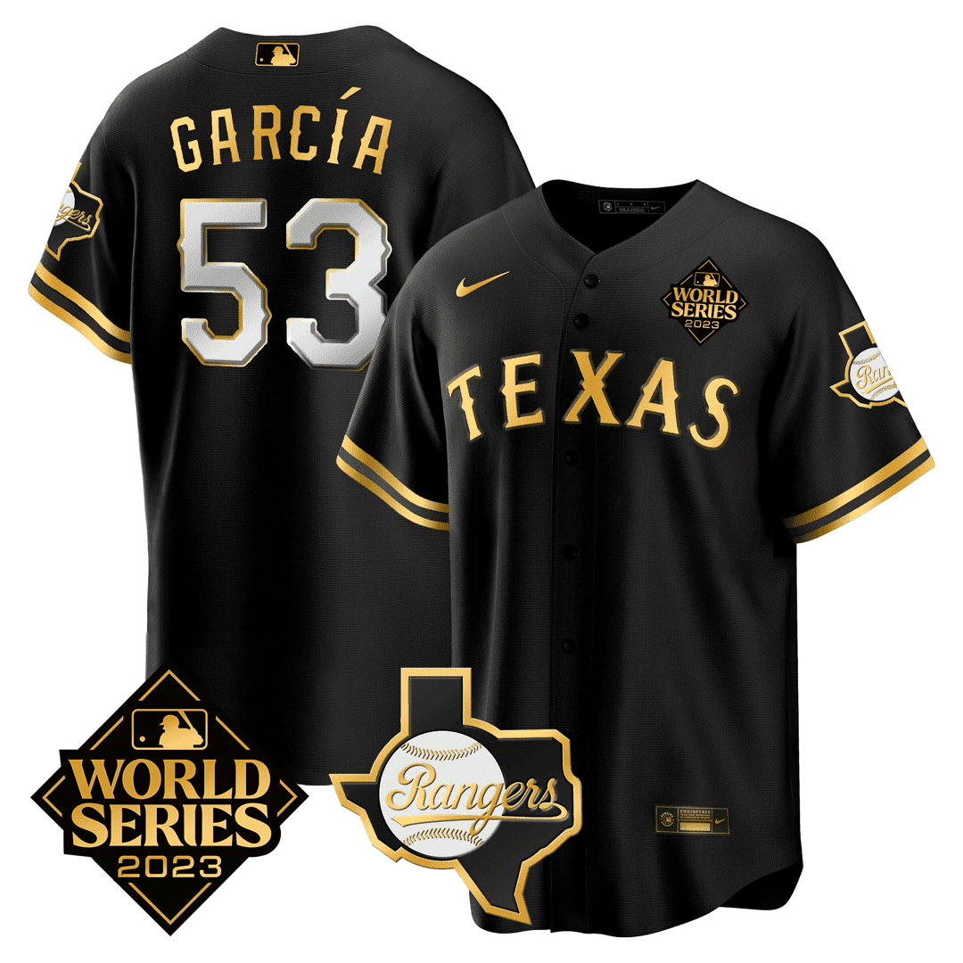 Adolis Garcia Men's Texas Rangers World Series & Texas State Patch Gold Black Gold Jersey