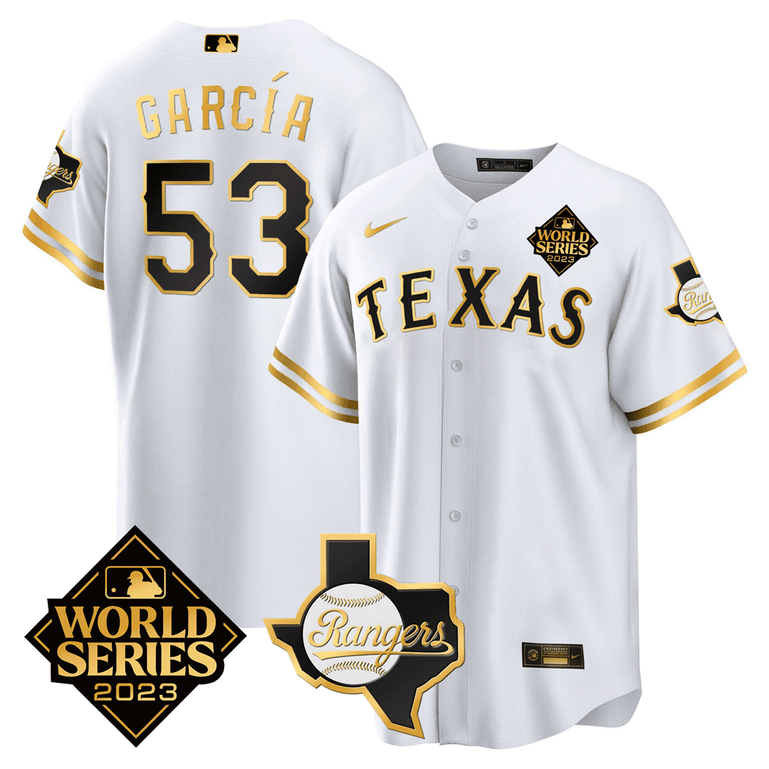 Adolis Garcia Men's Texas Rangers World Series & Texas State Patch Gold White Gold Jersey