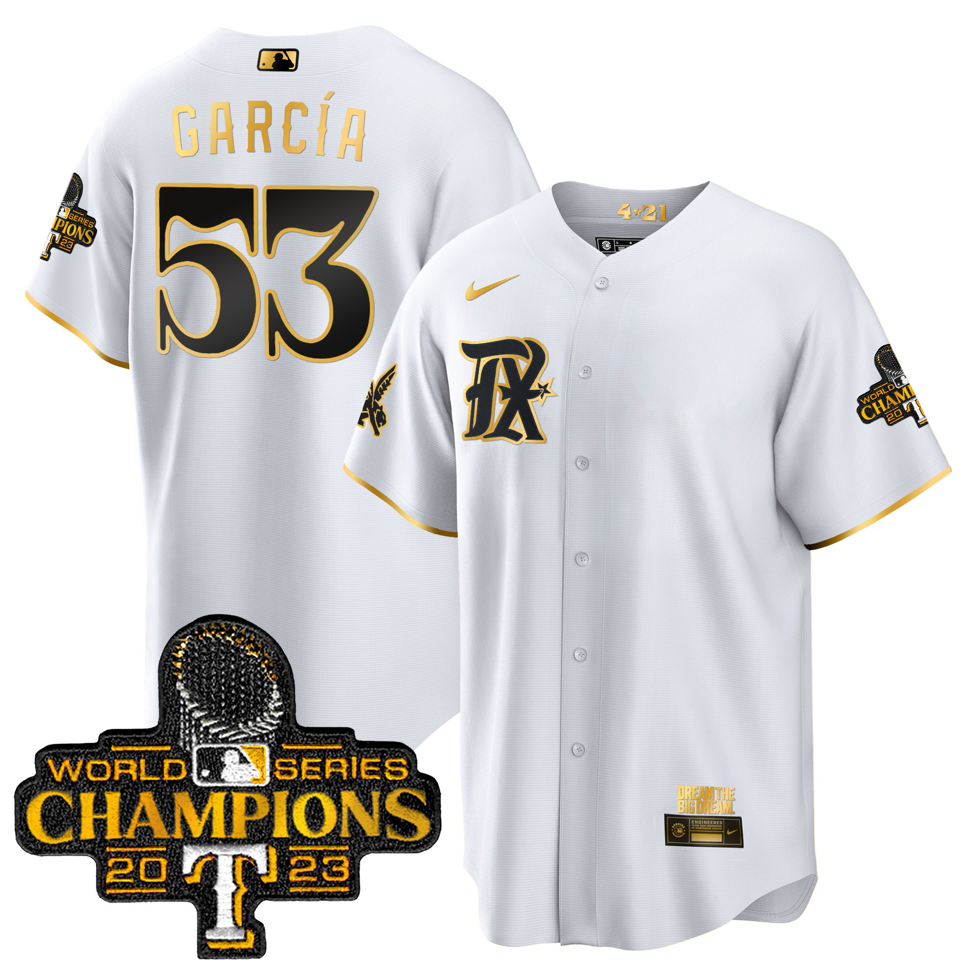 Adolis Garcia Men's Texas Rangers World Series Champions City Connect Cool Gold White Gold Jersey