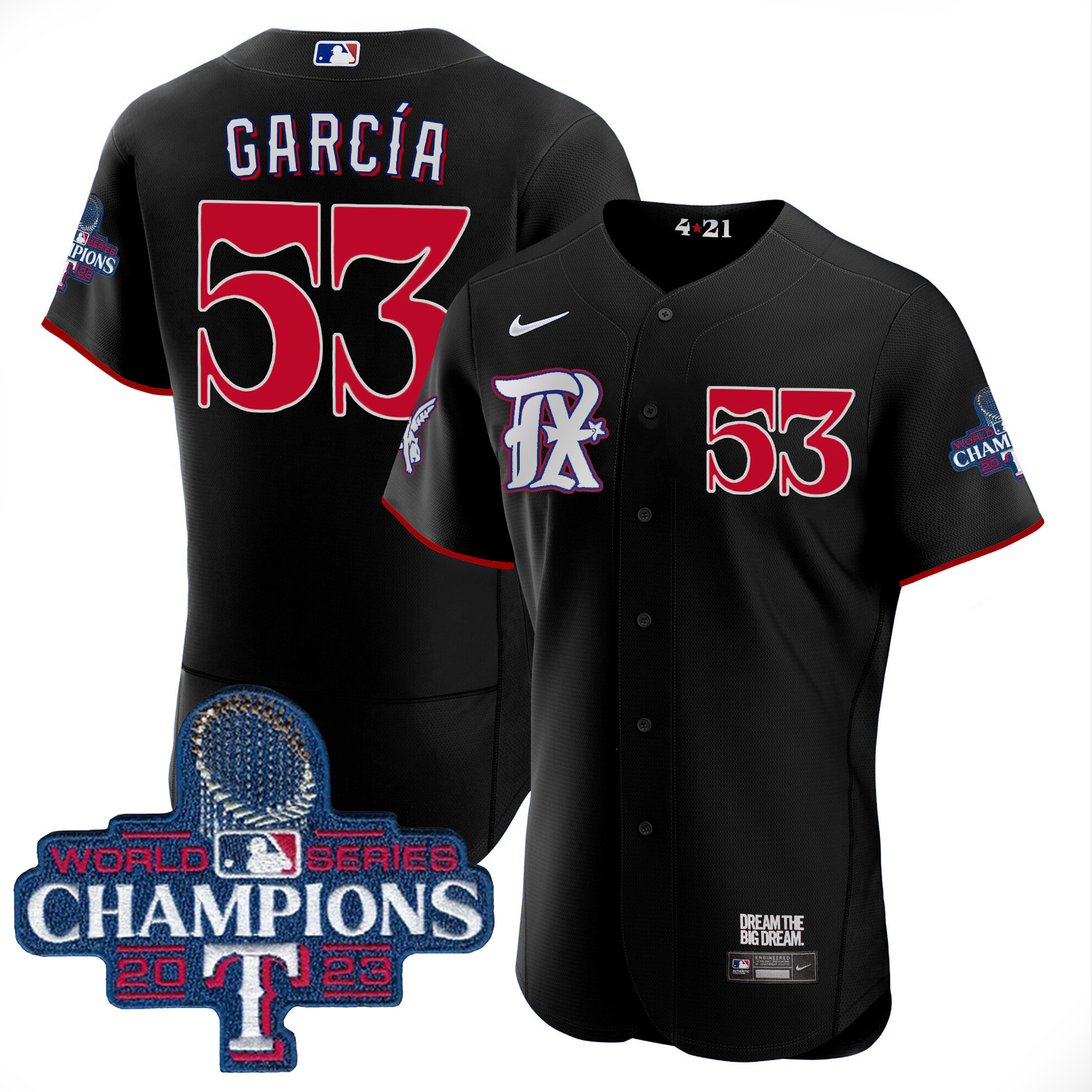 Adolis Garcia Men's Texas Rangers World Series Champions City Connect Flex Base Black Jersey