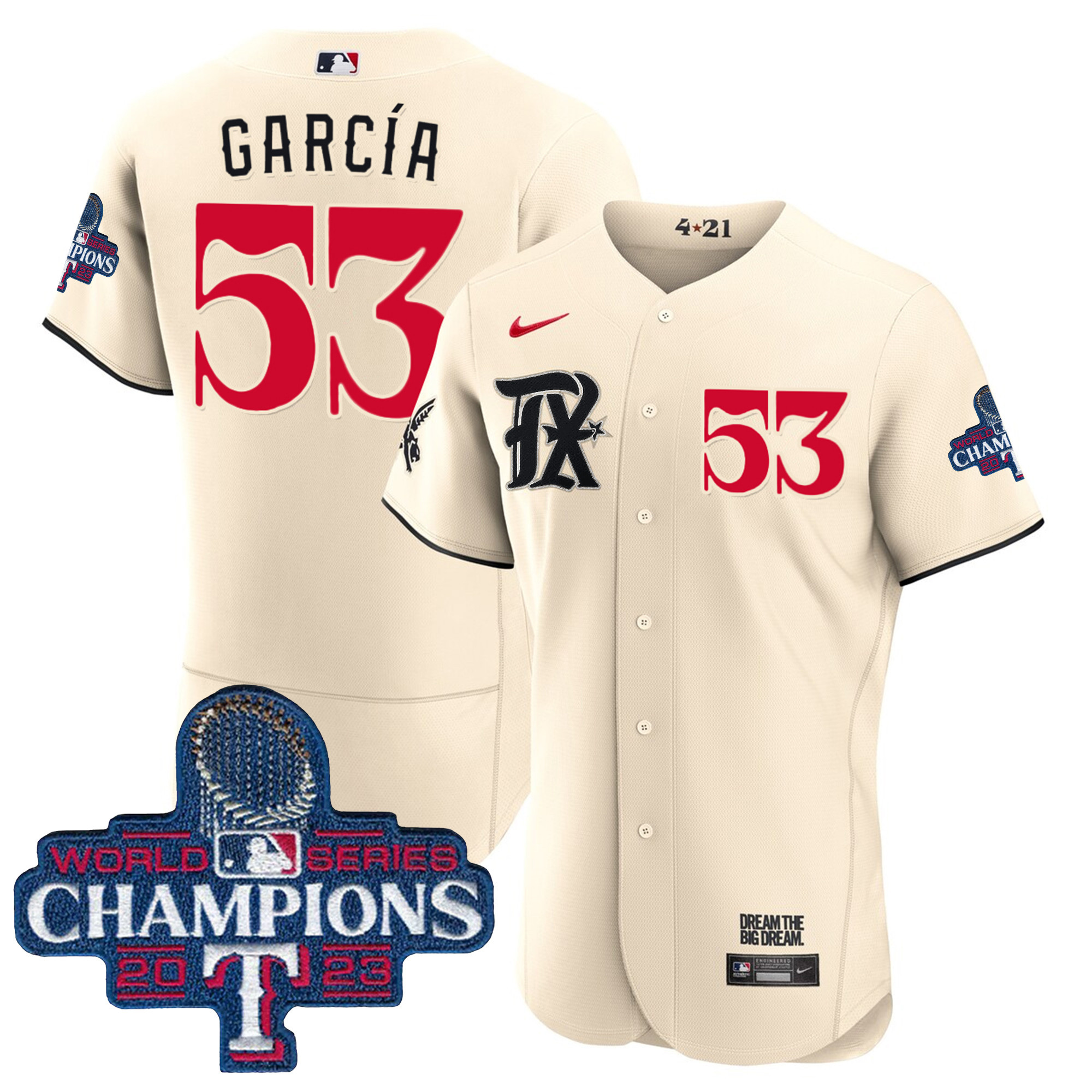 Adolis Garcia Men's Texas Rangers World Series Champions City Connect Flex Base Cream Jersey