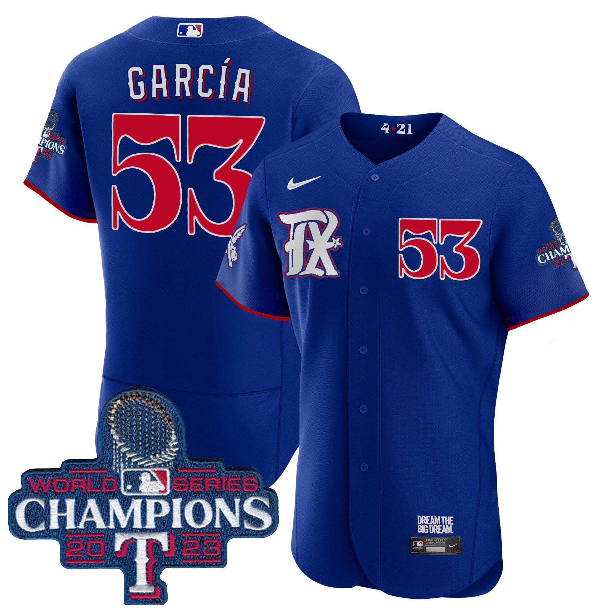 Adolis Garcia Men's Texas Rangers World Series Champions City Connect Flex Base Royal Jersey