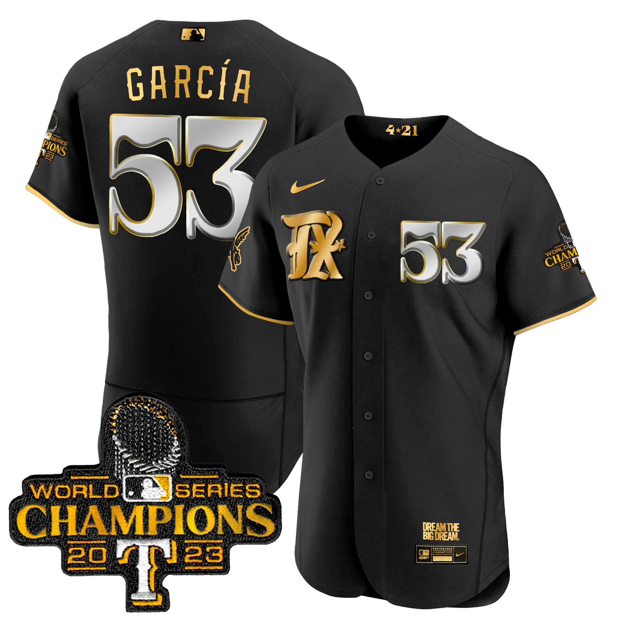 Adolis Garcia Men's Texas Rangers World Series Champions City Connect Flex Gold Black Gold Jersey