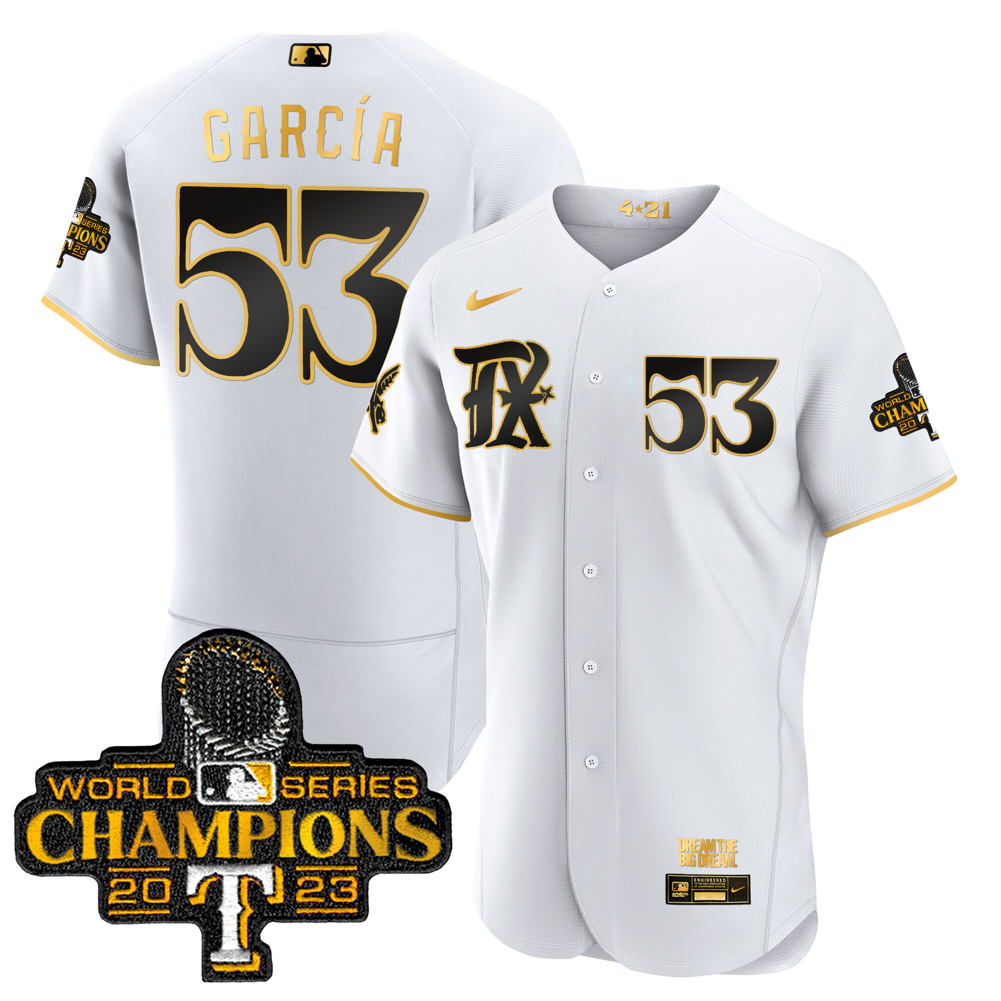Adolis Garcia Men's Texas Rangers World Series Champions City Connect Flex Gold White Gold Jersey