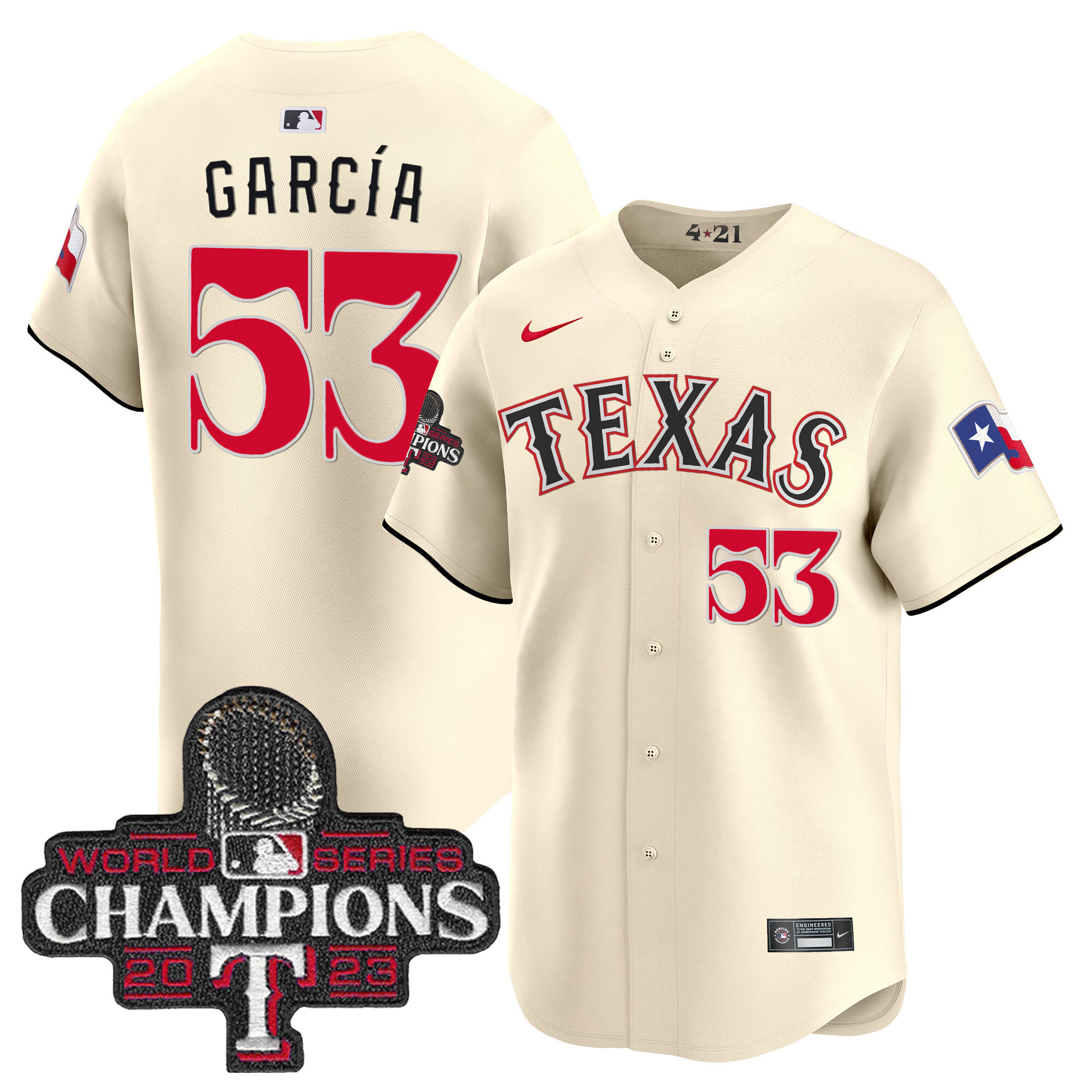 Adolis Garcia Men's Texas Rangers World Series Champions City Connect Vapor Premier Limited Cream Jersey