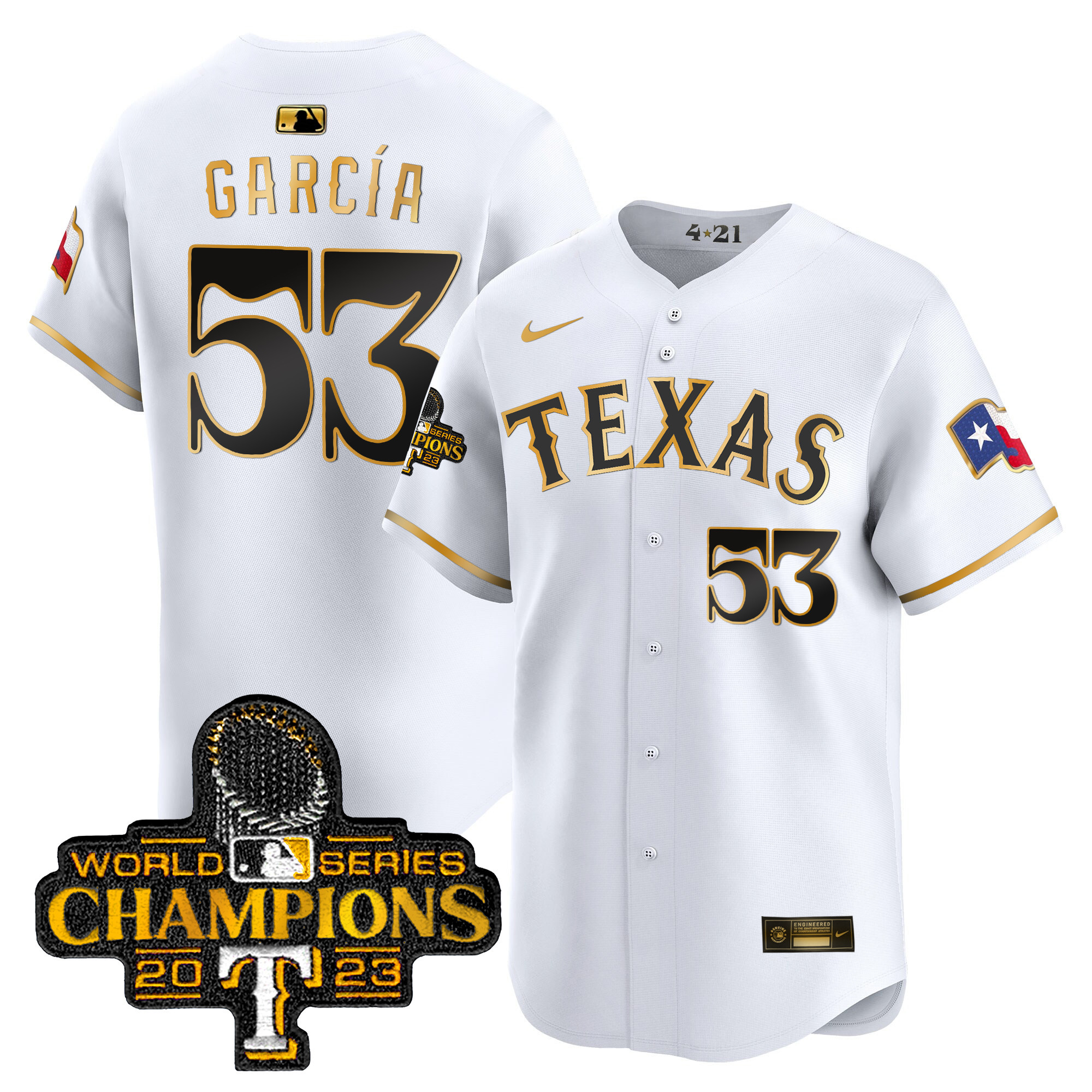 Adolis Garcia Men's Texas Rangers World Series Champions City Connect Vapor Premier Limited White Gold Jersey