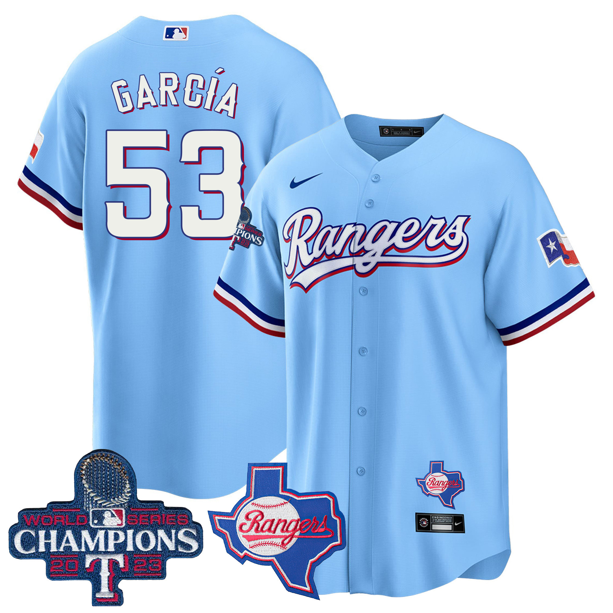Adolis Garcia Men's Texas Rangers World Series Champions Cool Base V2 Blue Jersey