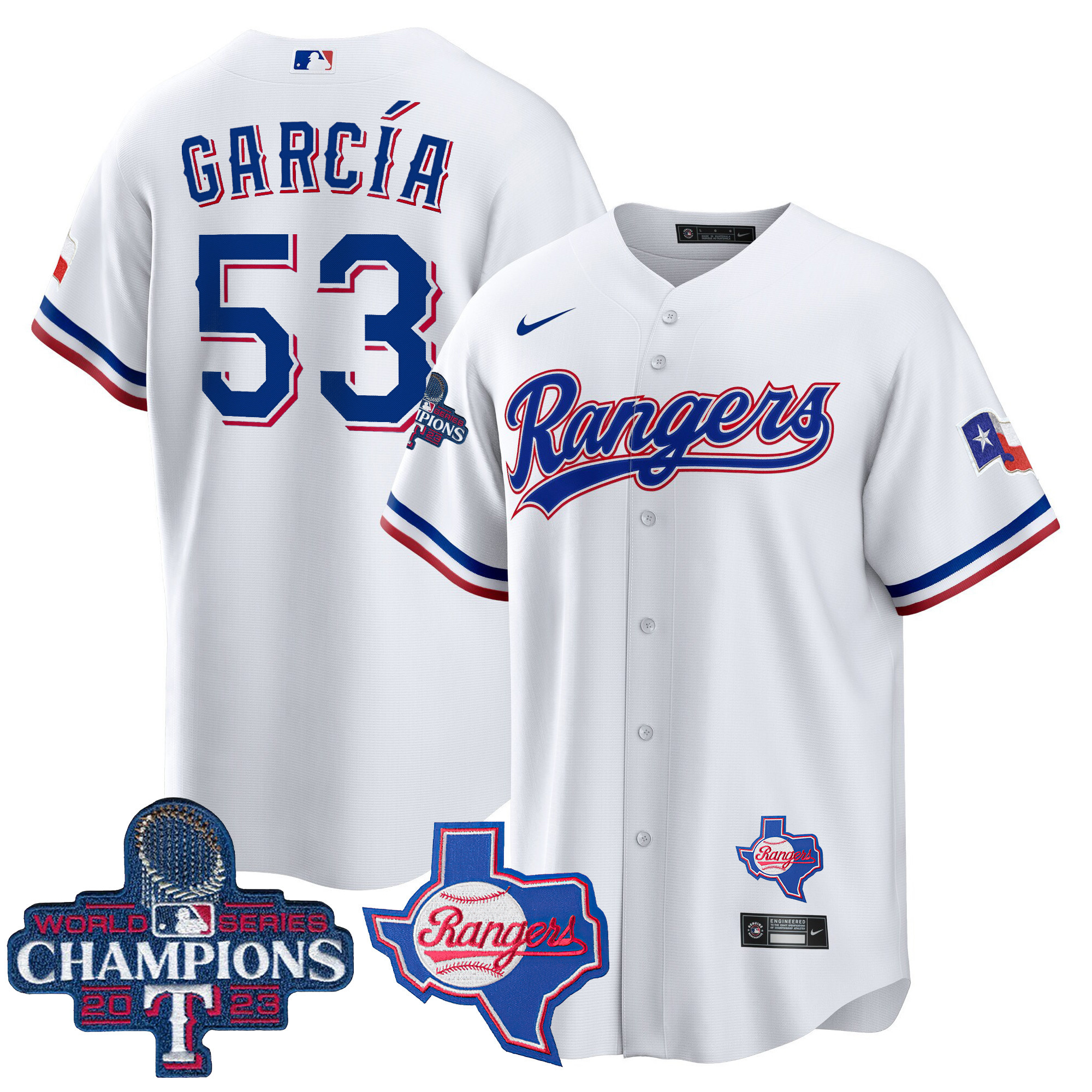 Adolis Garcia Men's Texas Rangers World Series Champions Cool Base V2 White Jersey