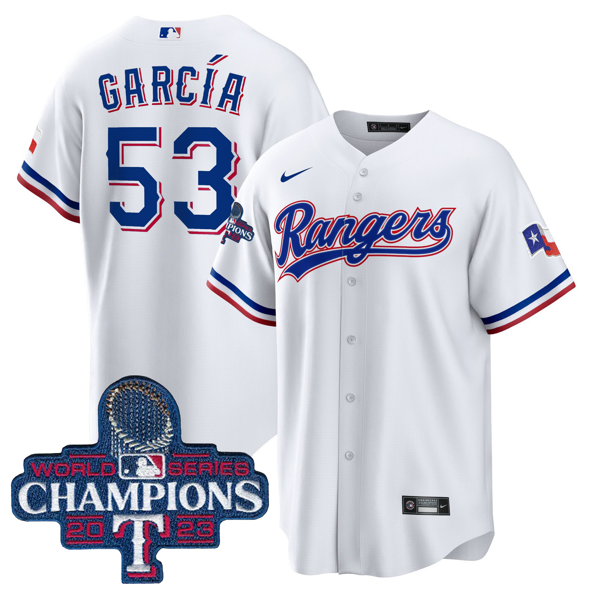 Adolis Garcia Men's Texas Rangers World Series Champions Cool Base V3 White Jersey