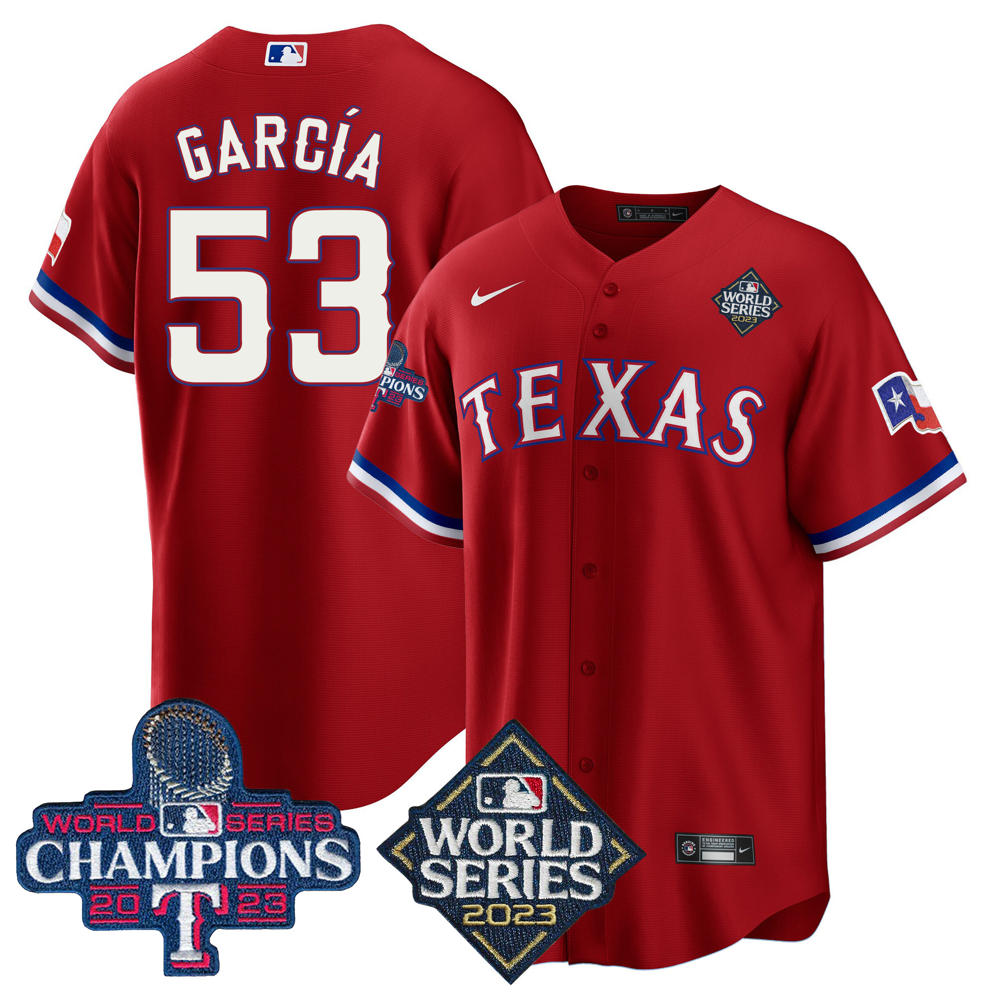 Adolis Garcia Men's Texas Rangers World Series Champions Cool Base V4 Red Jersey