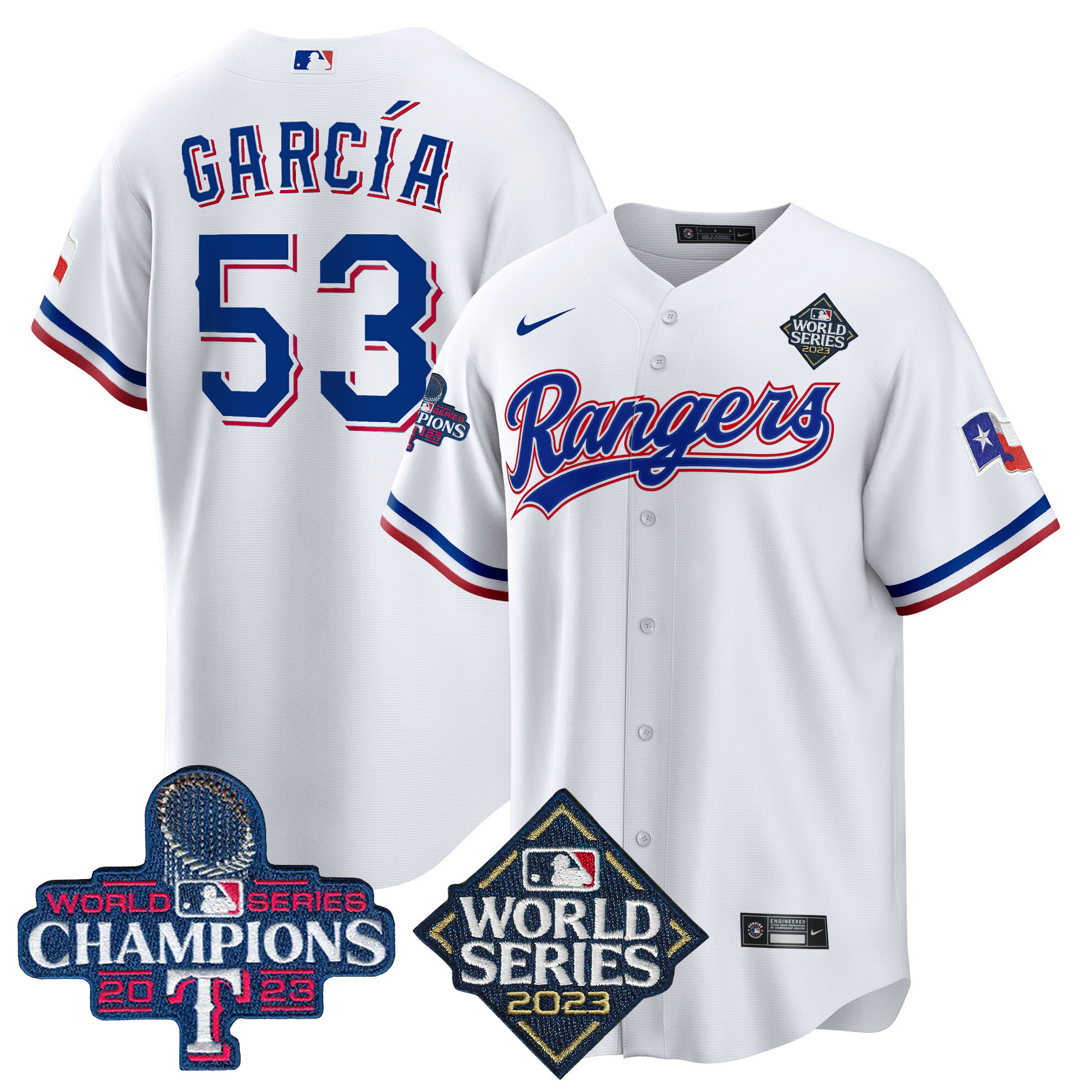 Adolis Garcia Men's Texas Rangers World Series Champions Cool Base V4 White Jersey