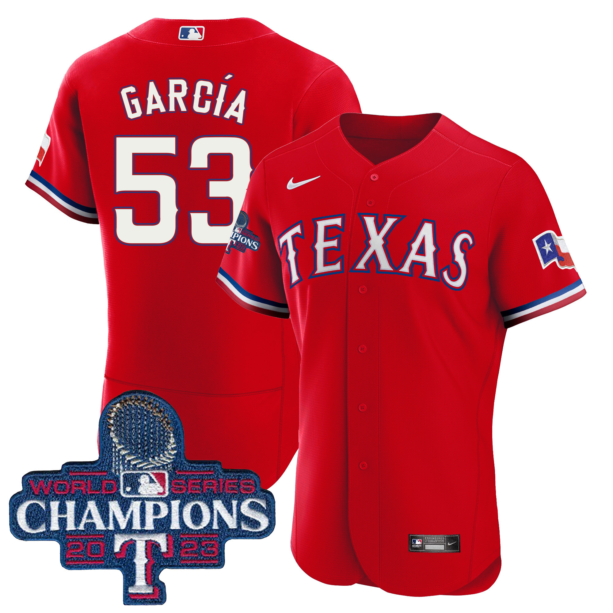 Adolis Garcia Men's Texas Rangers World Series Champions Flex Base Red Jersey