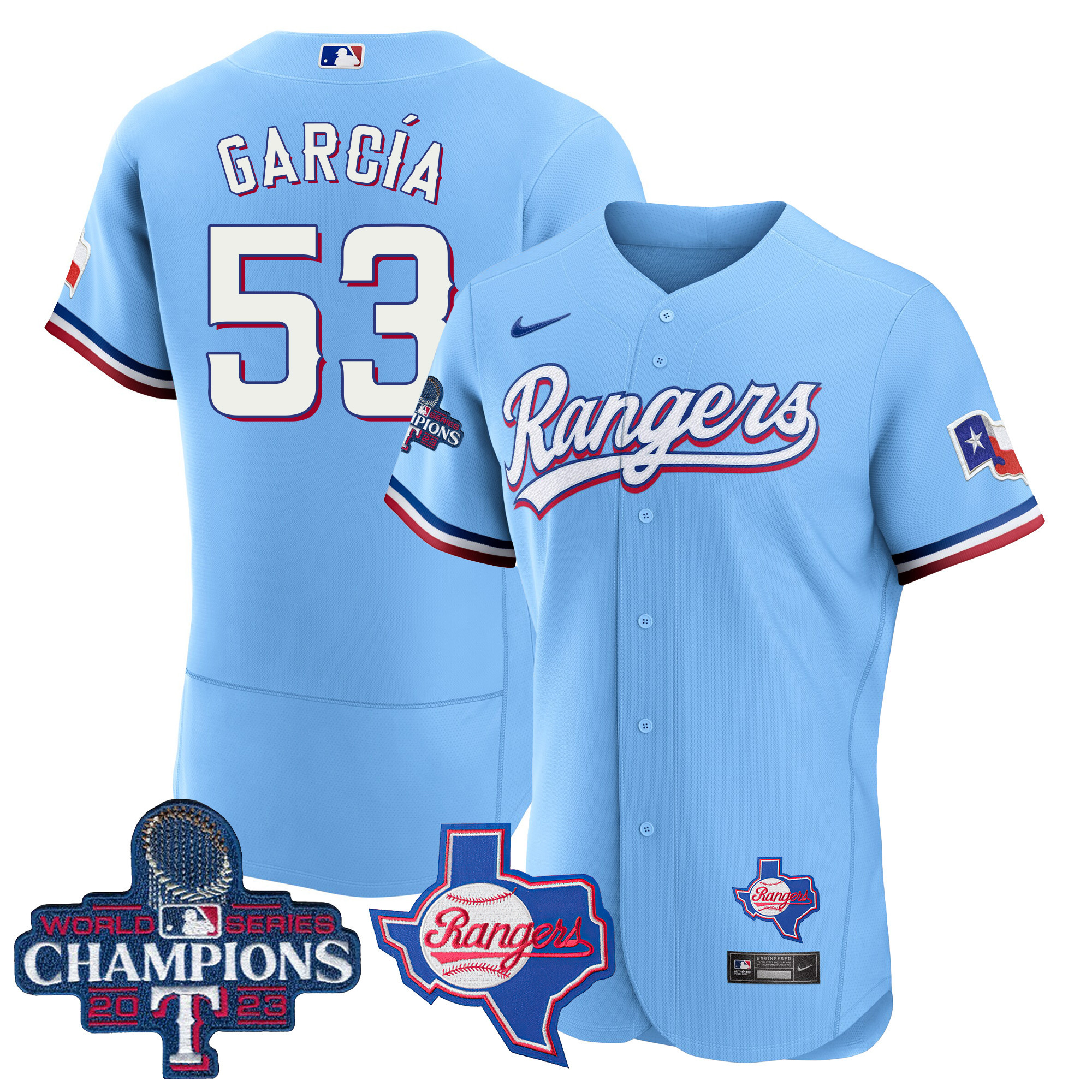 Adolis Garcia Men's Texas Rangers World Series Champions Flex Base V2 Blue Jersey