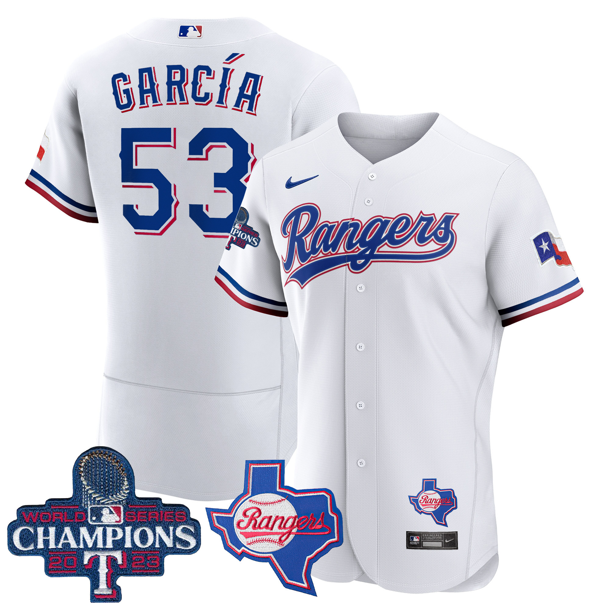 Adolis Garcia Men's Texas Rangers World Series Champions Flex Base V2 White Jersey