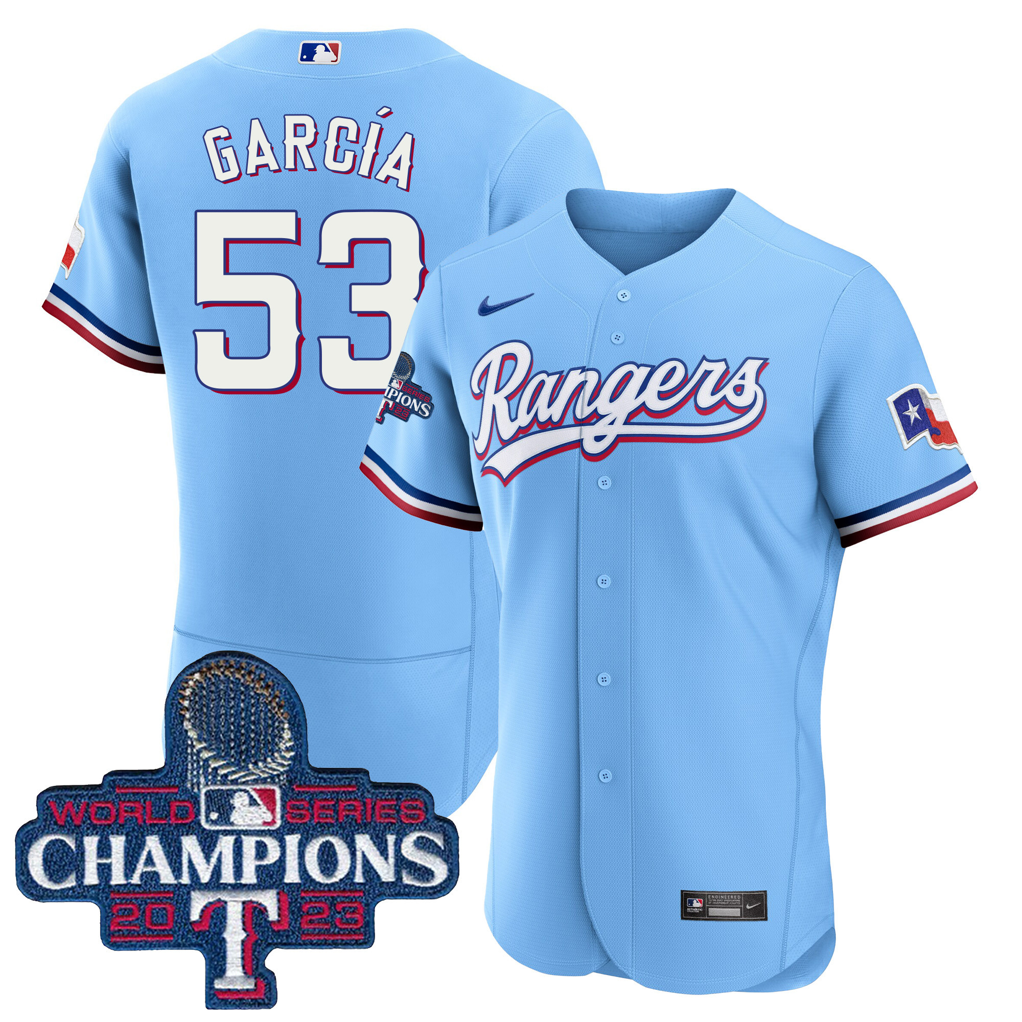 Adolis Garcia Men's Texas Rangers World Series Champions Flex Base V3 Blue Jersey